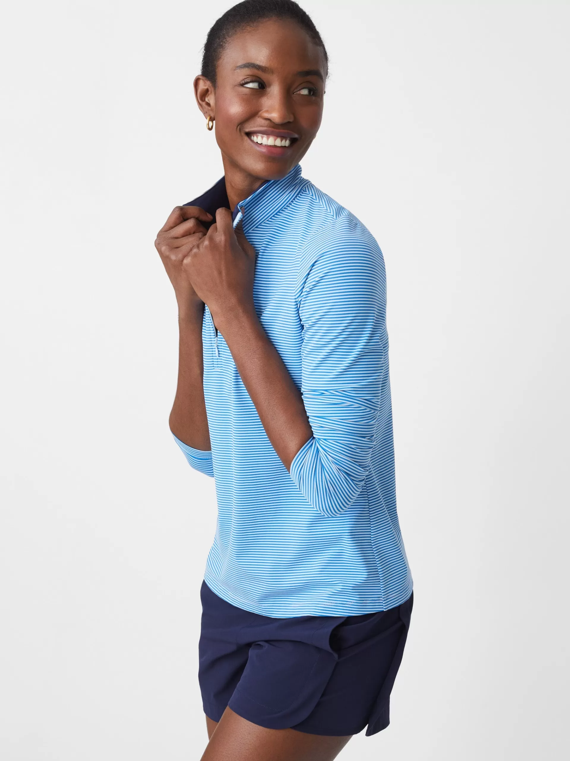 Discount J. McLaughlin Ace 1/4 Zip Top In Stripe Blue/Sky Blue