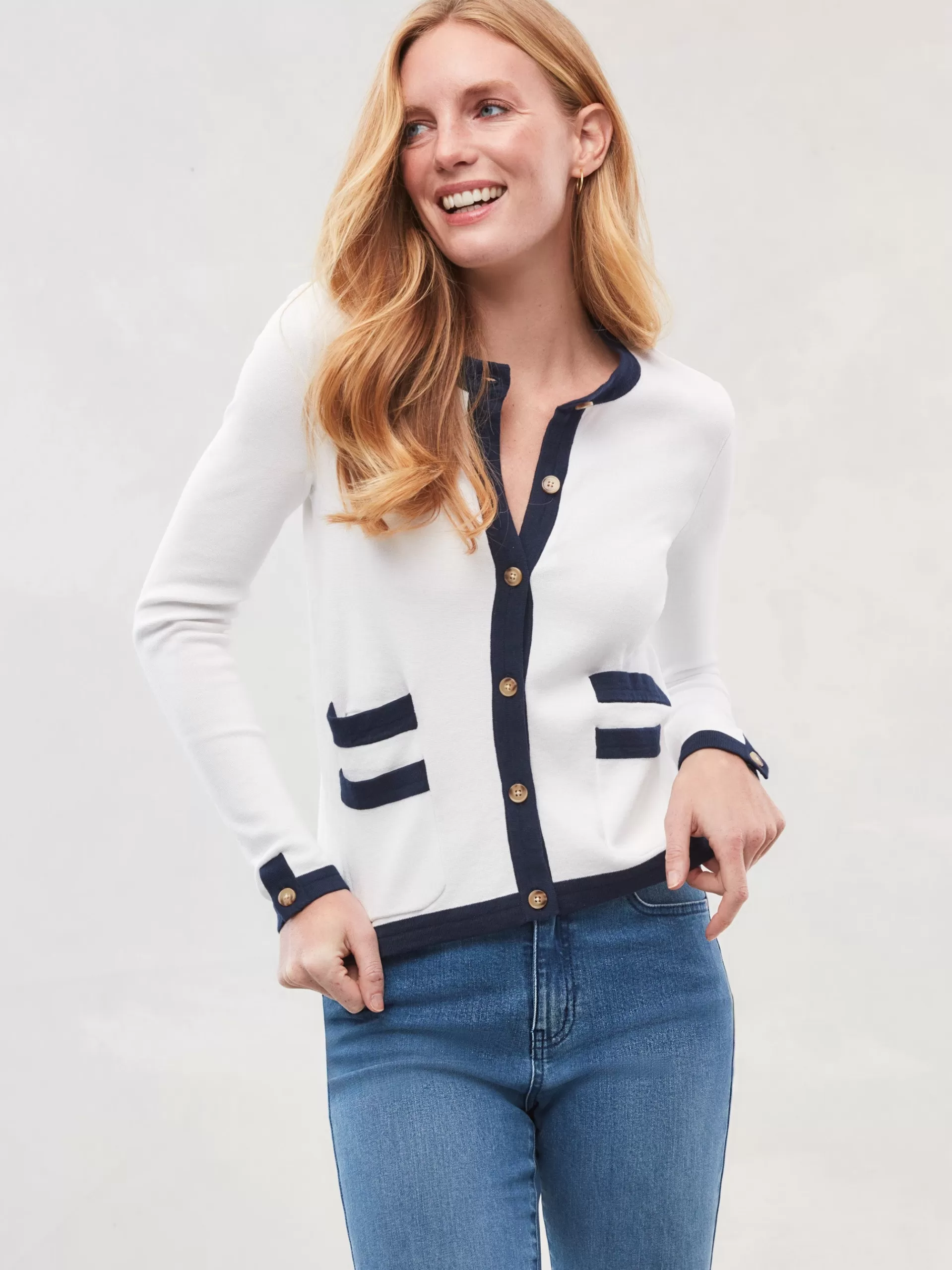 Discount J. McLaughlin Ainsley Cardigan White/Navy