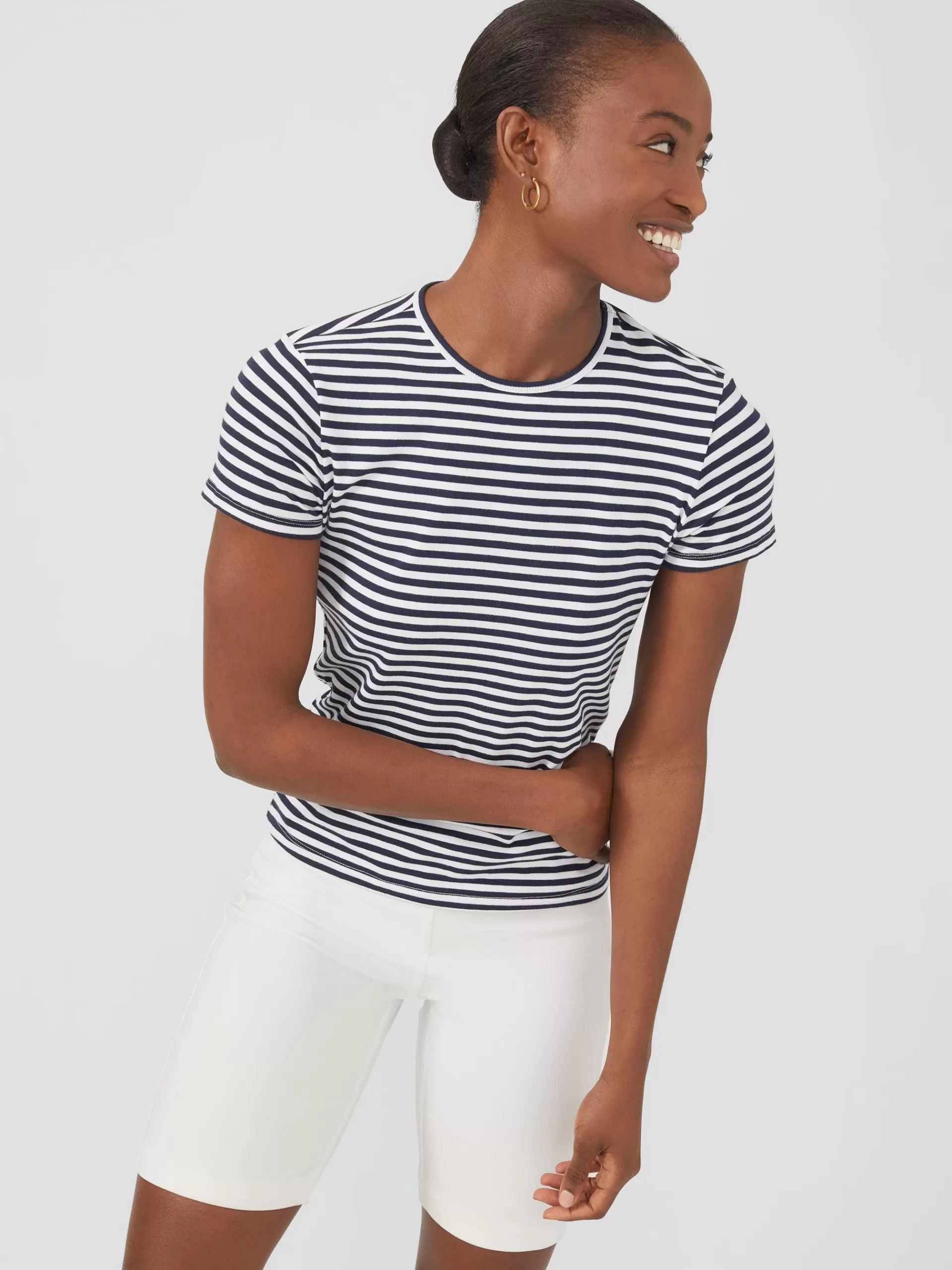 Cheap J. McLaughlin Allie Cap Sleeve Tee In Stripe White/Navy