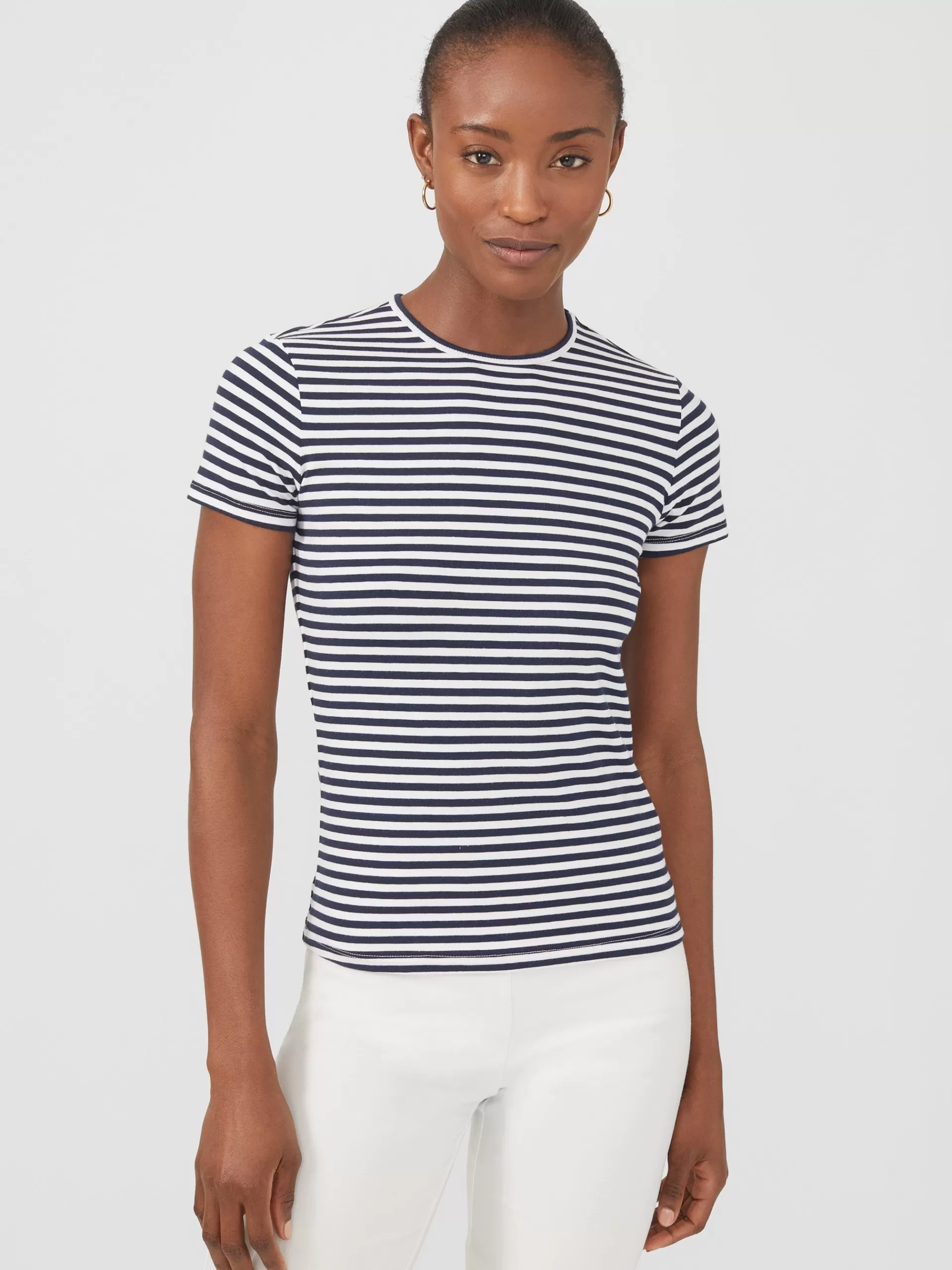 Cheap J. McLaughlin Allie Cap Sleeve Tee In Stripe White/Navy