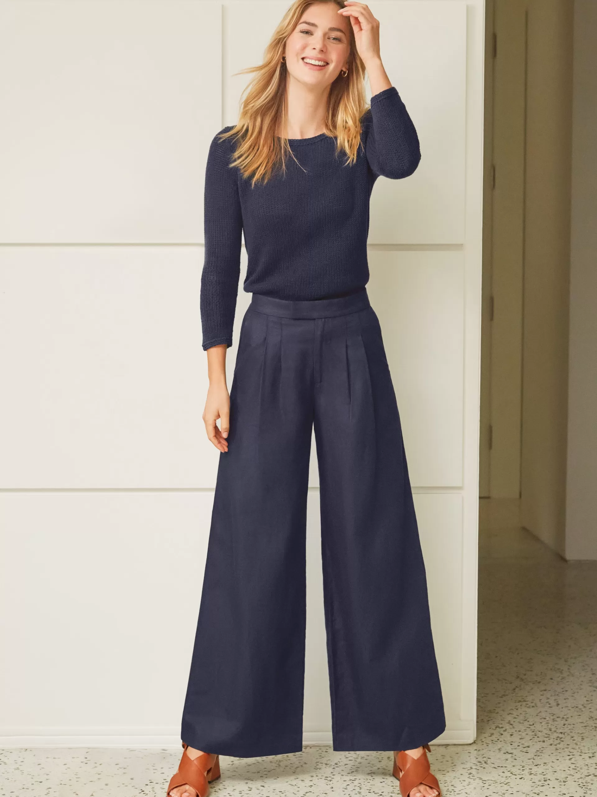 Cheap J. McLaughlin Amal Linen Blend Pants Navy