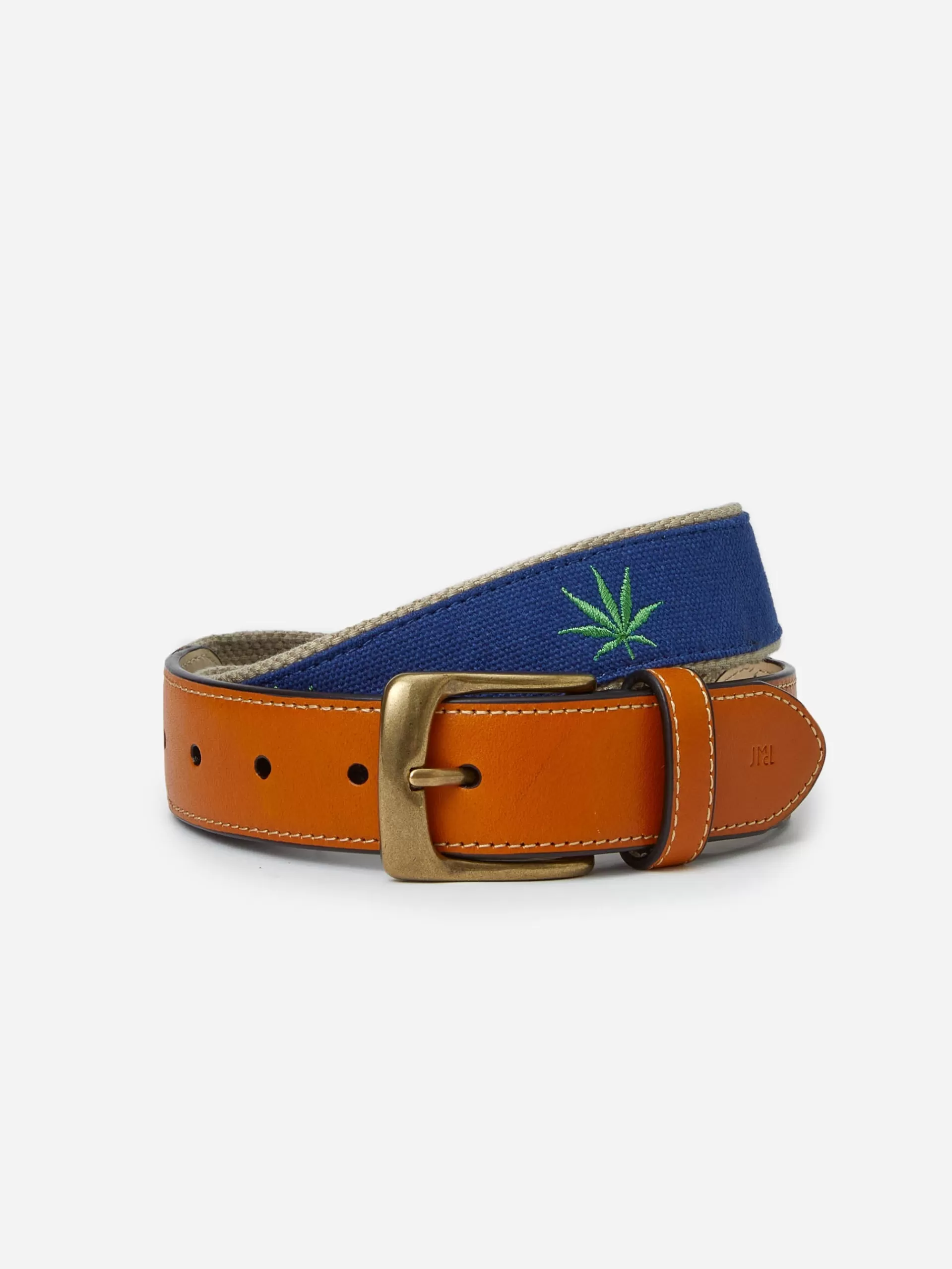 Cheap J. McLaughlin Archie Embroidered Belt In Marijuana Leaf Navy/Green