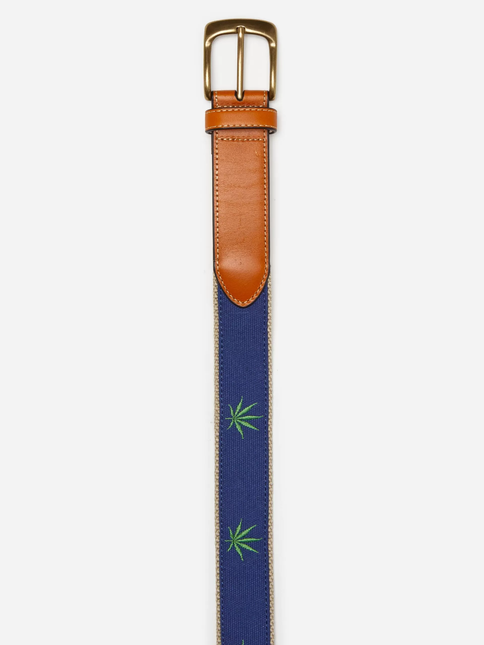 Cheap J. McLaughlin Archie Embroidered Belt In Marijuana Leaf Navy/Green