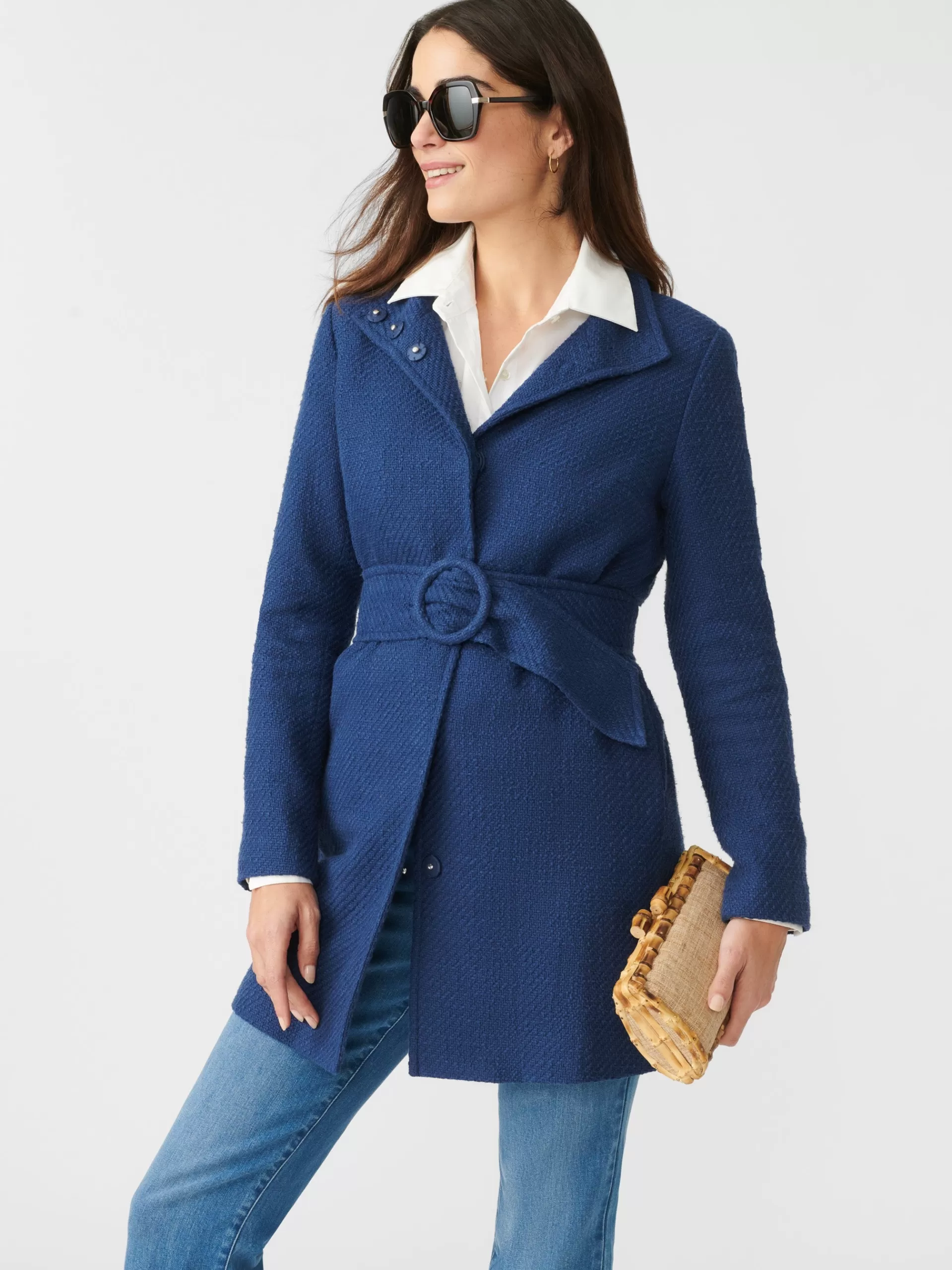 Discount J. McLaughlin Arden Tweed Coat Navy