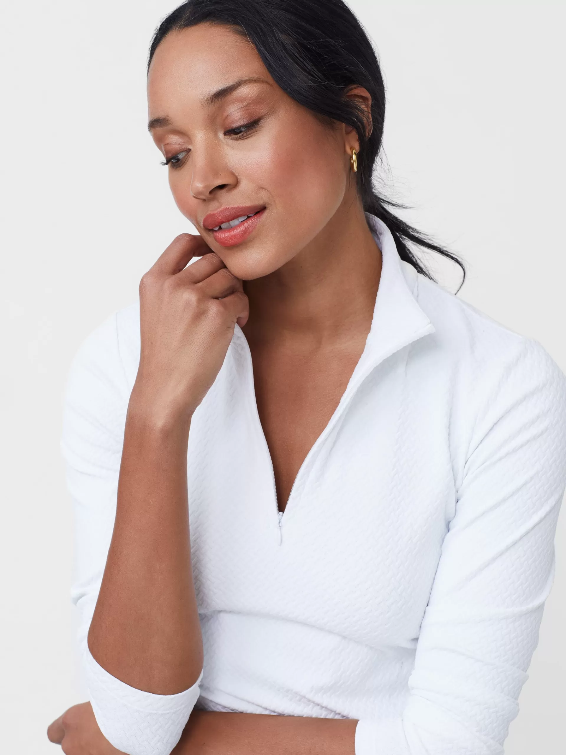 Discount J. McLaughlin Bedford Top In Mini Raffia Jacquard White