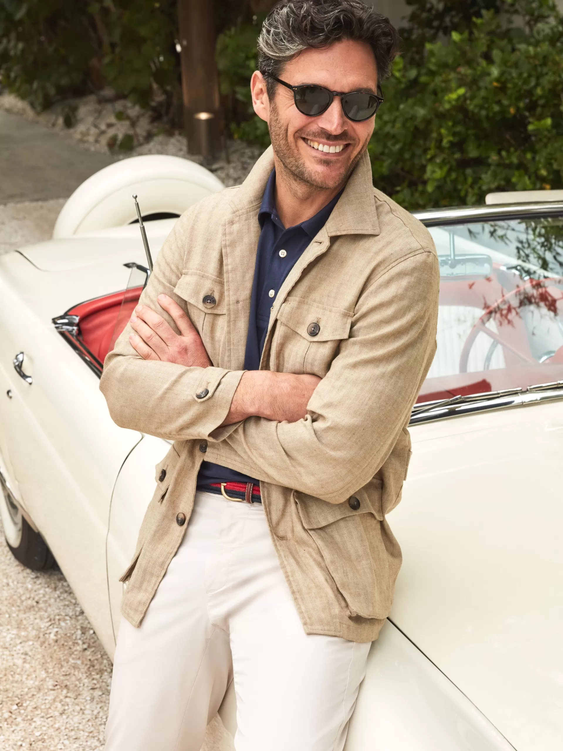 Shop J. McLaughlin Brando Linen Safari Jacket In Herringbone Khaki