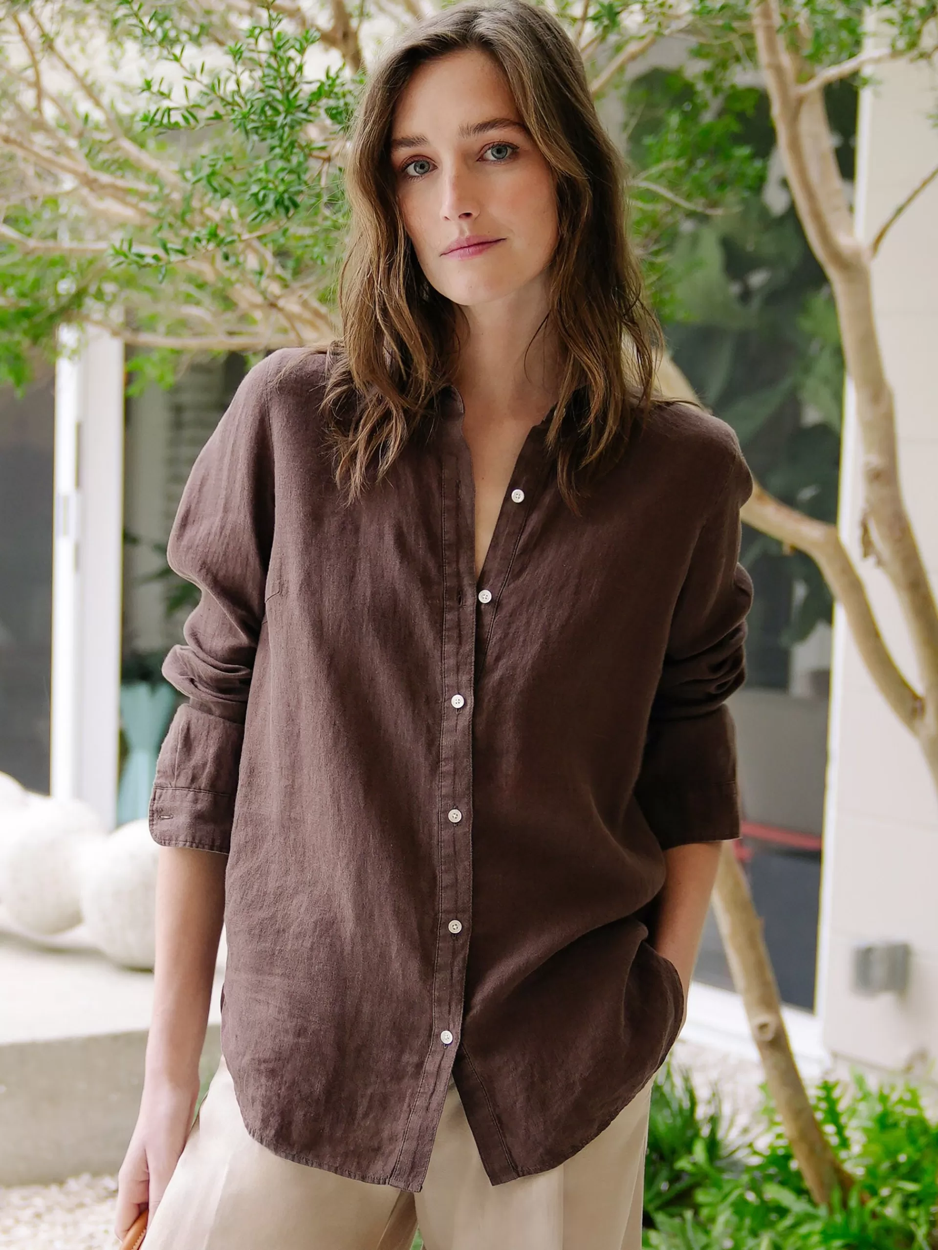 Cheap J. McLaughlin Britt Linen Shirt Dark Brown