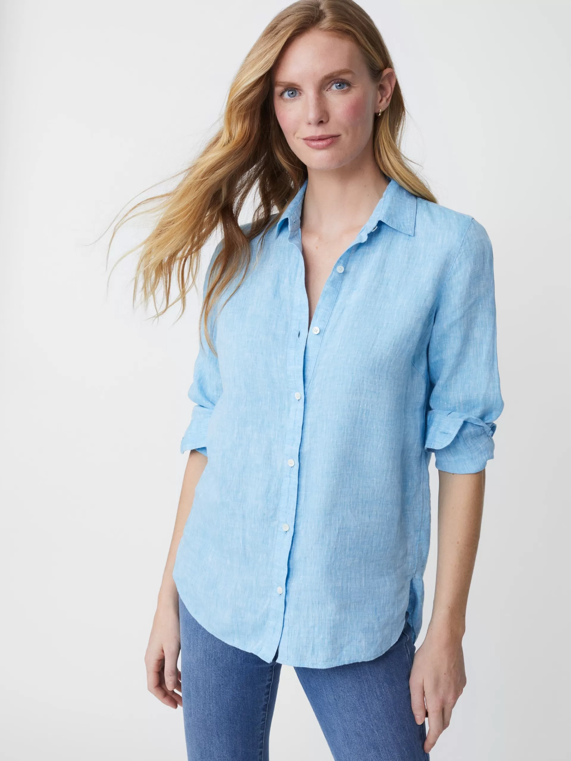 Outlet J. McLaughlin Britt Linen Shirt Pool Blue