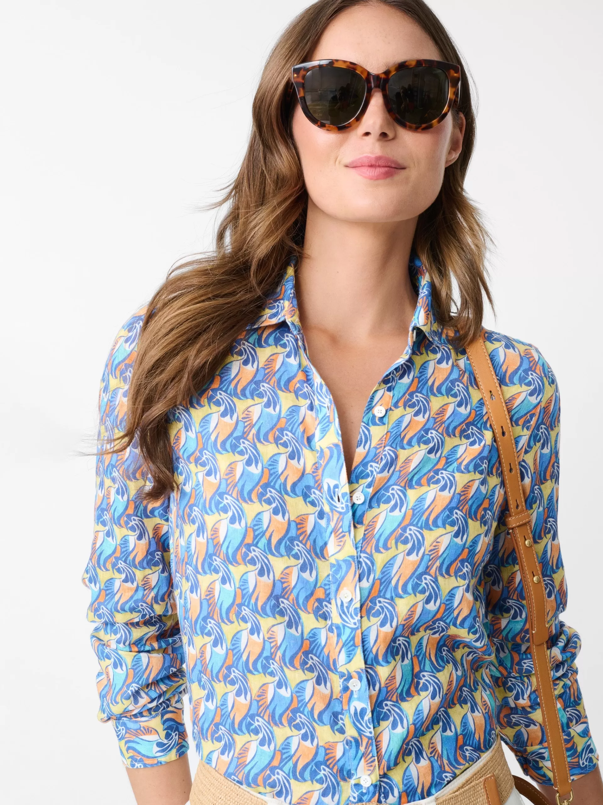 Flash Sale J. McLaughlin Britt Linen Shirt In La Perruche Blue/Multi