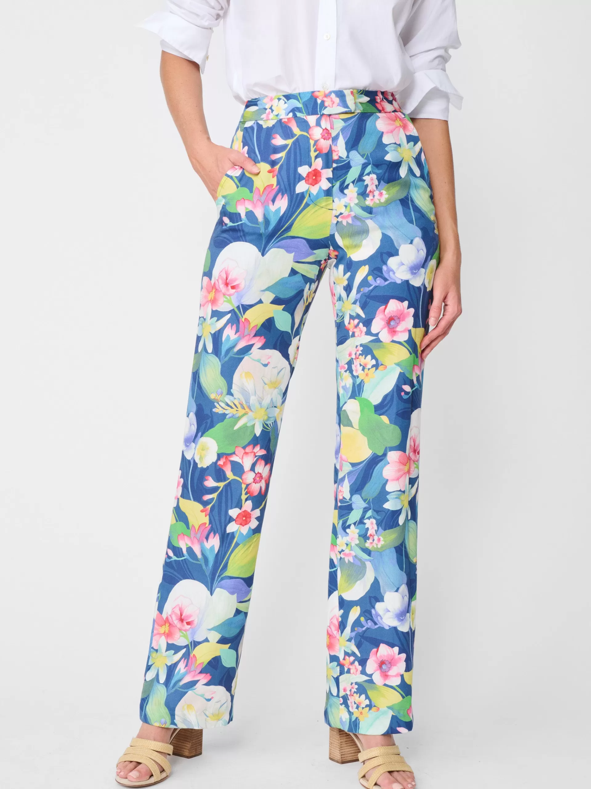 Store J. McLaughlin Broderick Pants In Floral Reef Navy/Multi