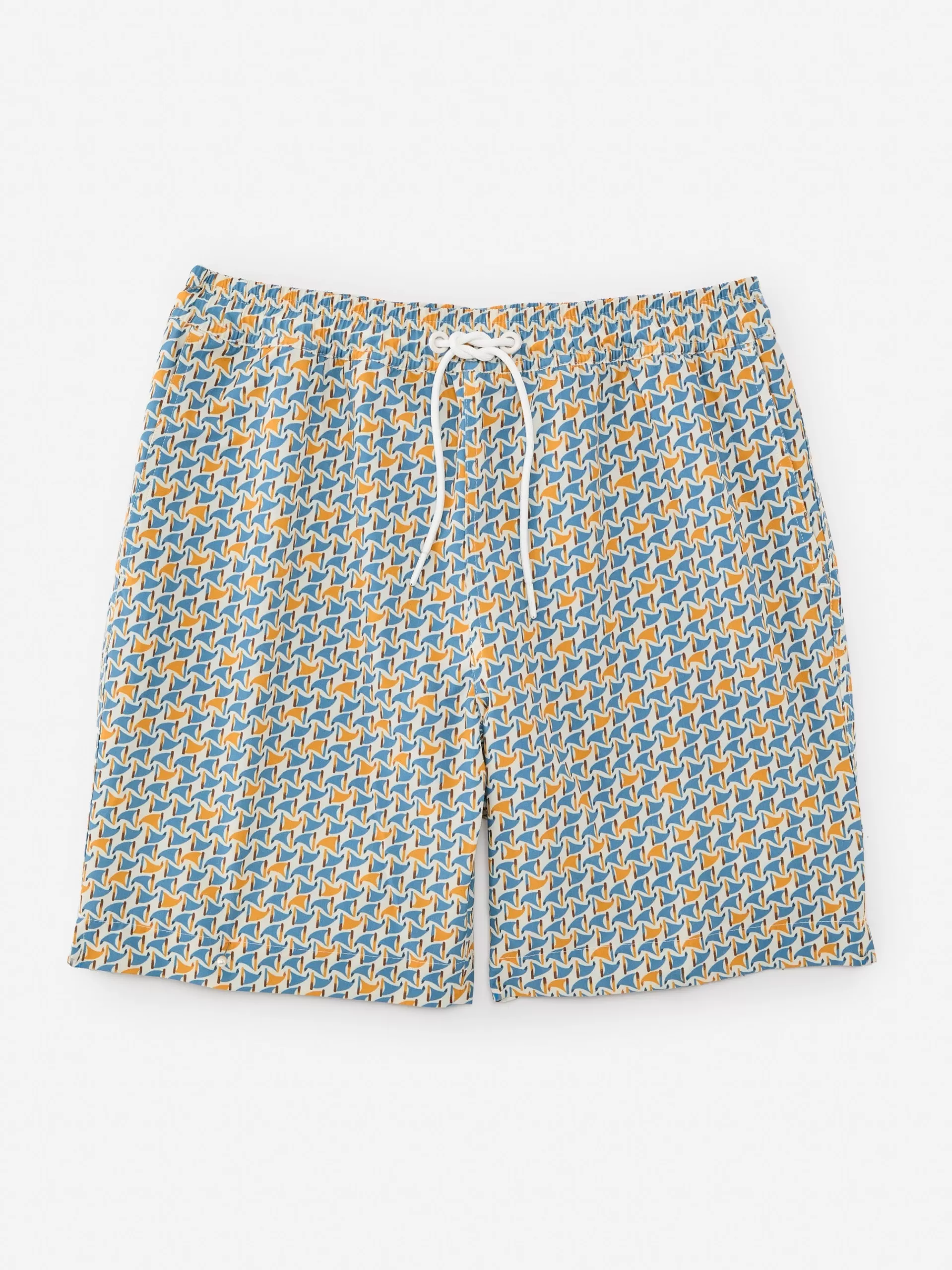 Fashion J. McLaughlin Bruce 7" Swim Trunks In Colorguard Creation Navy/Brown/Orange