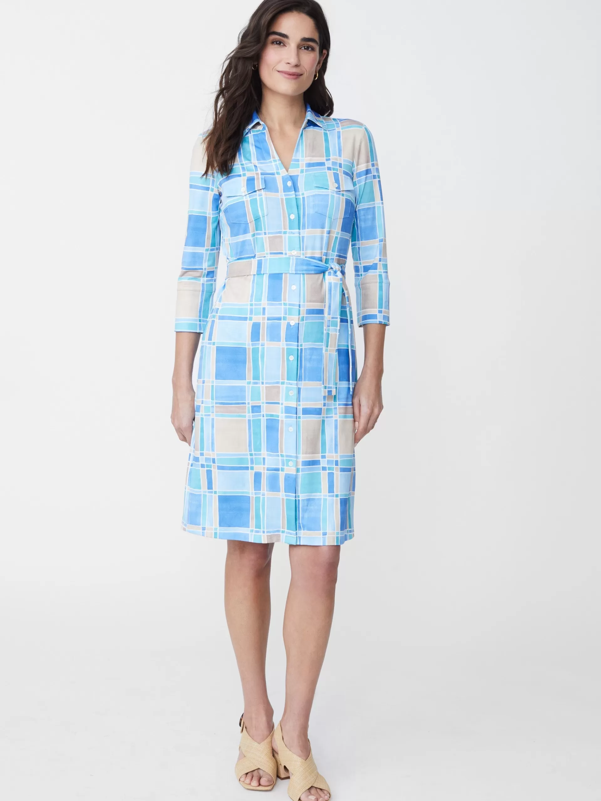 Outlet J. McLaughlin Brynn Dress In Paintbrush Plaid Light Blue/Aqua