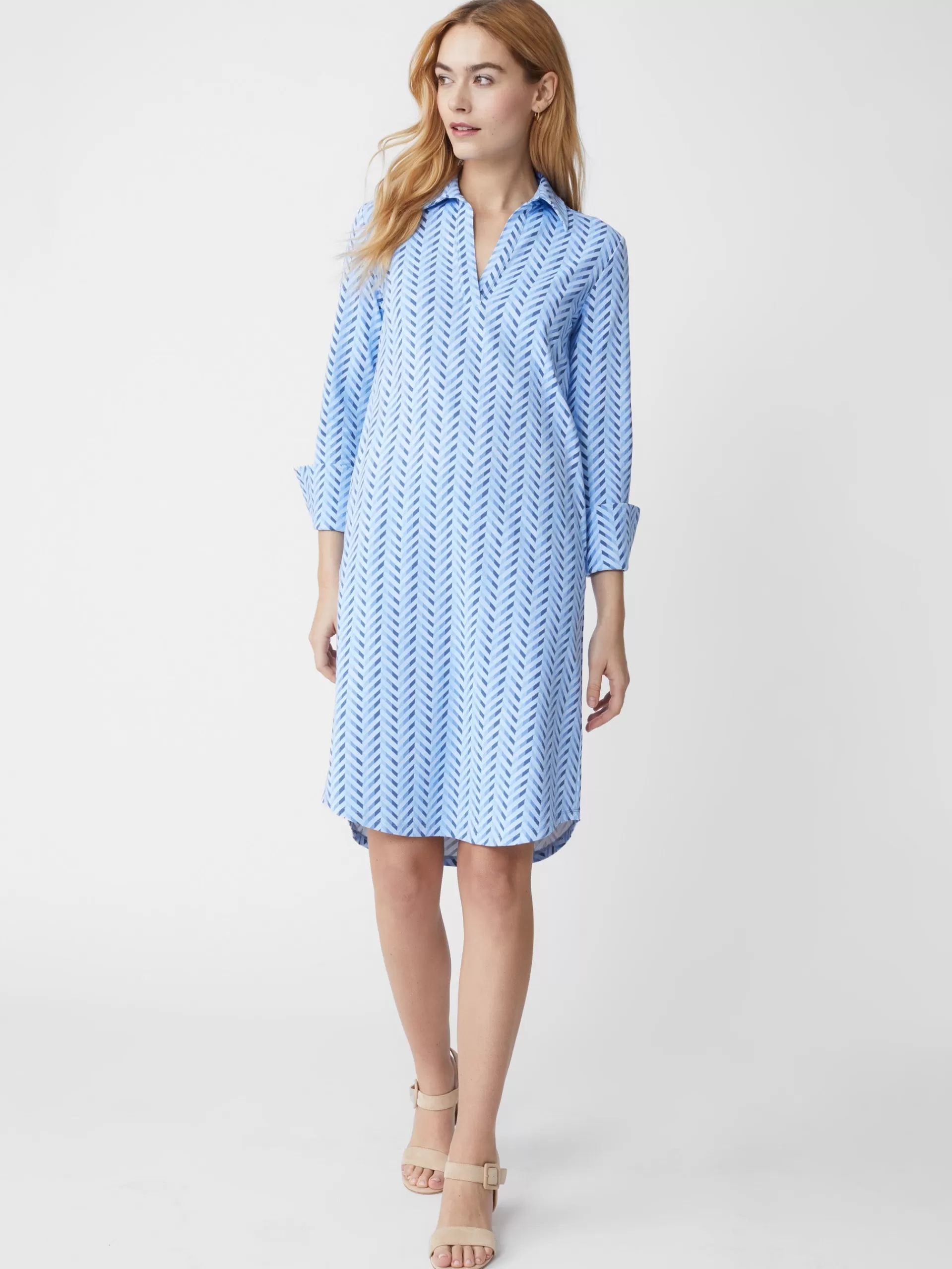 Clearance J. McLaughlin Cagney Dress In Chevron Charade Light Blue/Blue