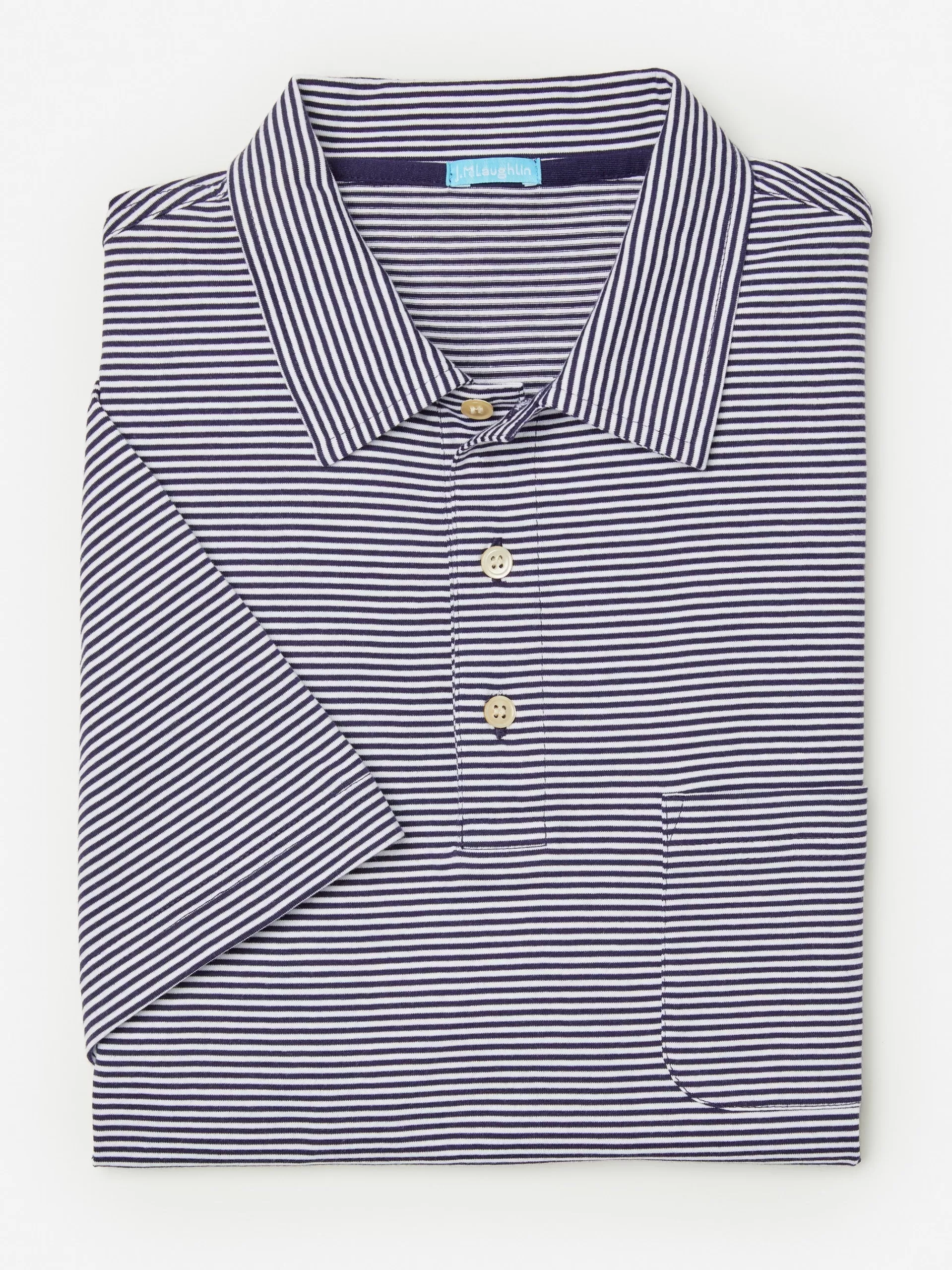 Sale J. McLaughlin Callahan Cotton Polo In Stripe Abyss Blue/White