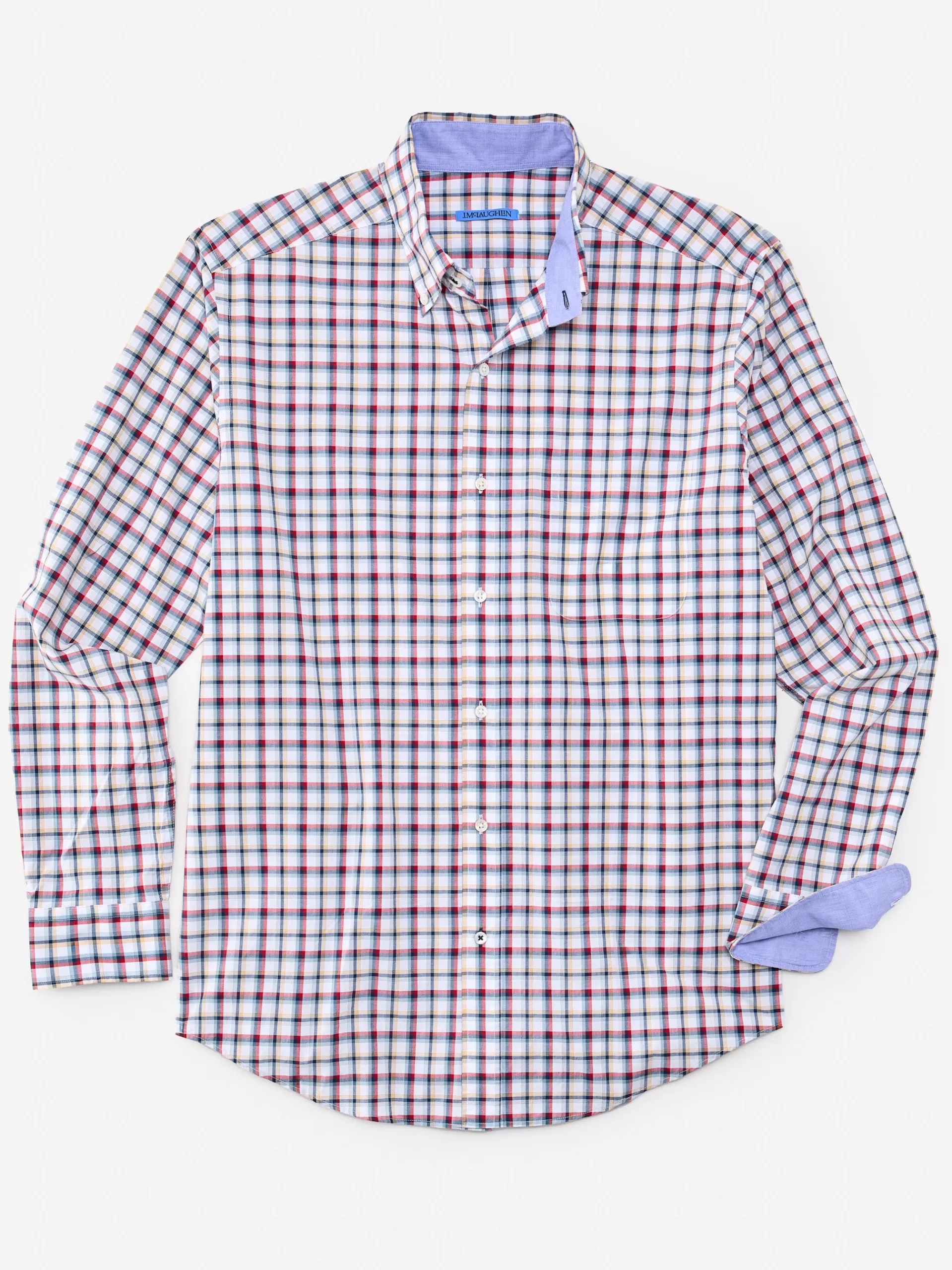 Fashion J. McLaughlin Collis Classic Fit Shirt In Plaid White/Yellow/Blue