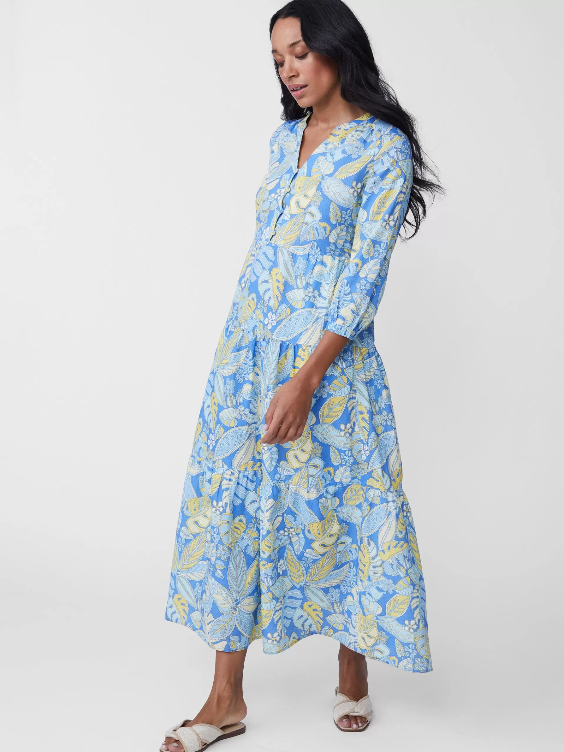 Online J. McLaughlin Cunningham Dress In Beach Bouquet Medium Blue/Blue/Yellow