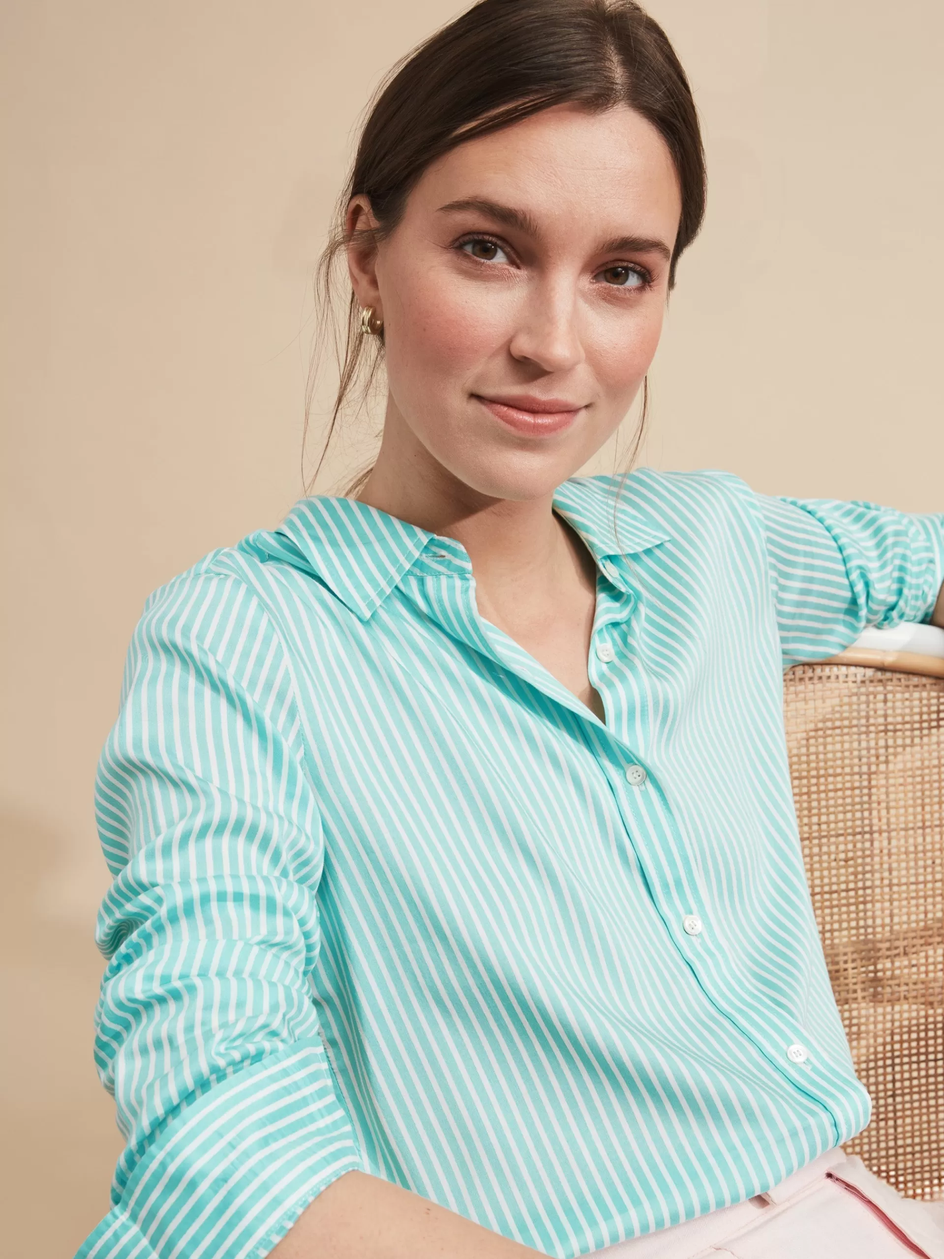 Best J. McLaughlin Denver Silk Shirt In Stripe Aqua/White