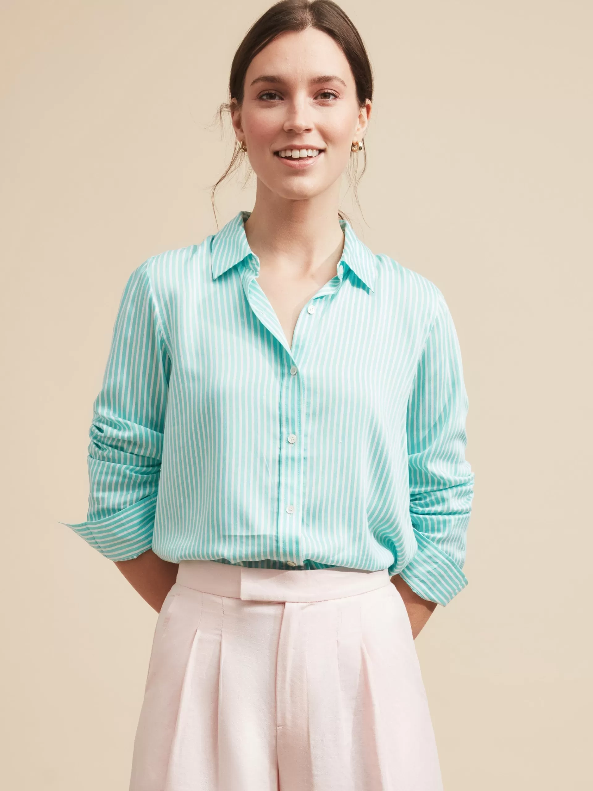 Best J. McLaughlin Denver Silk Shirt In Stripe Aqua/White