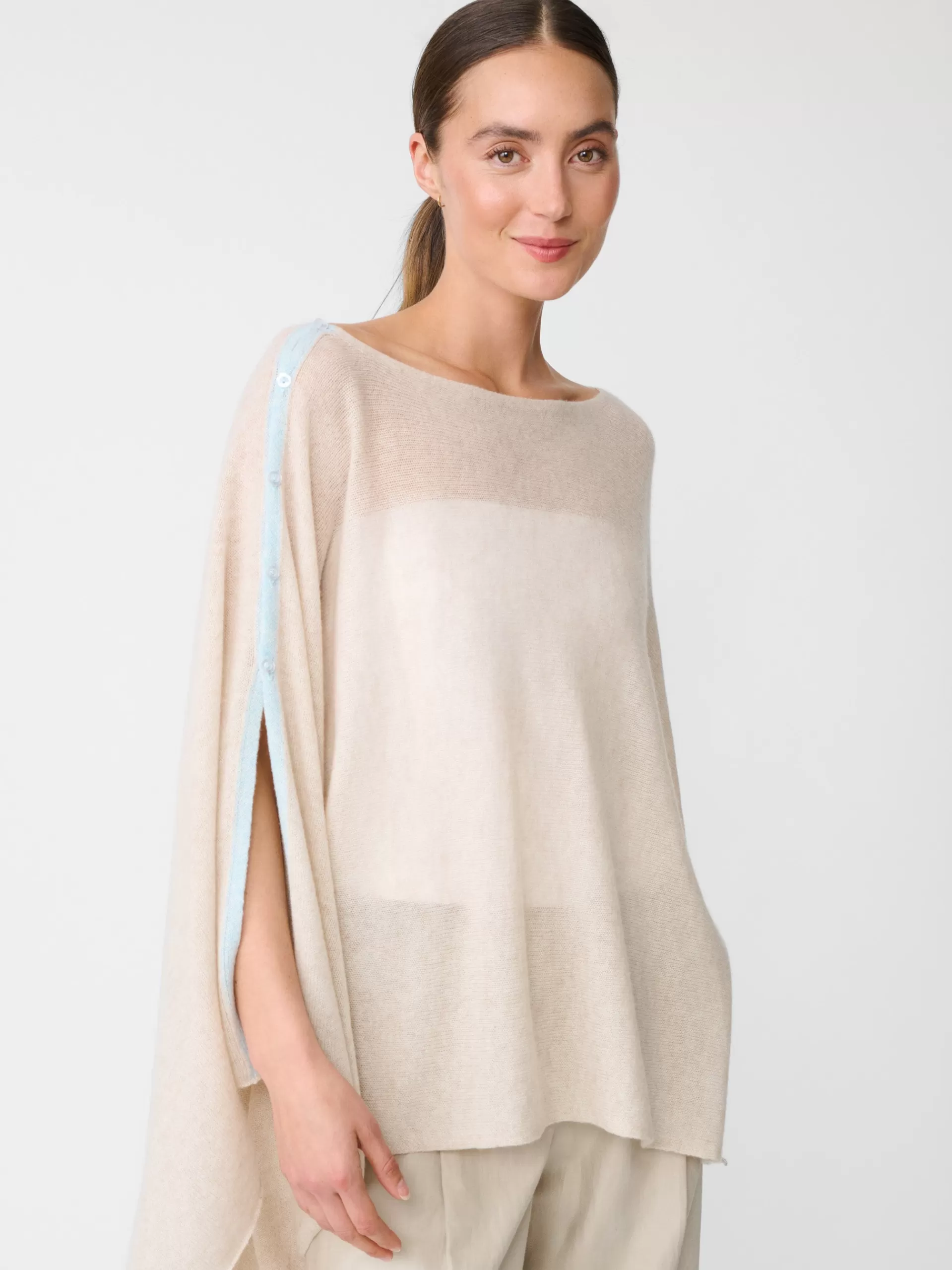 Shop J. McLaughlin Doris Cashmere Poncho Oatmeal/Aqua