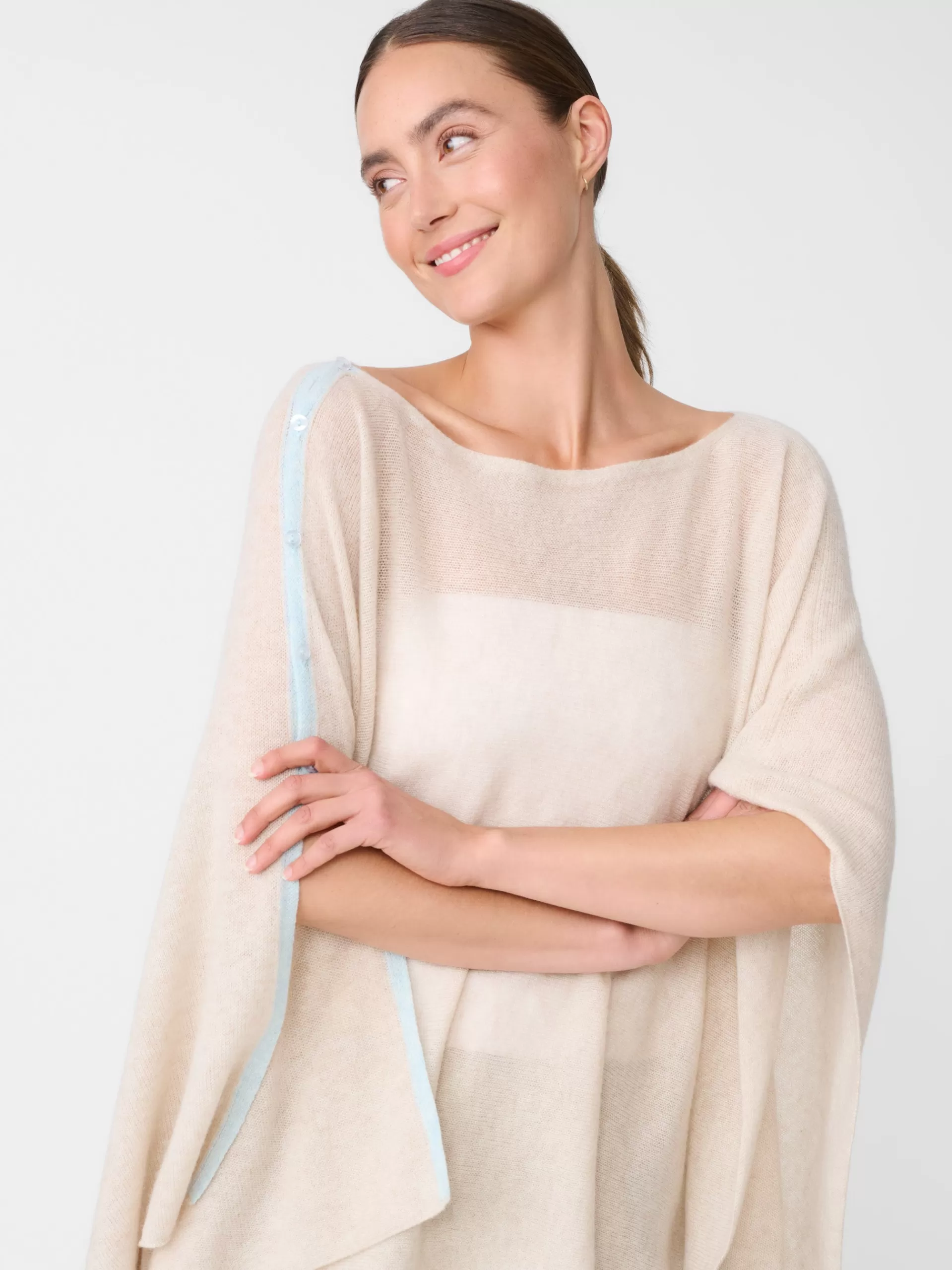 Shop J. McLaughlin Doris Cashmere Poncho Oatmeal/Aqua