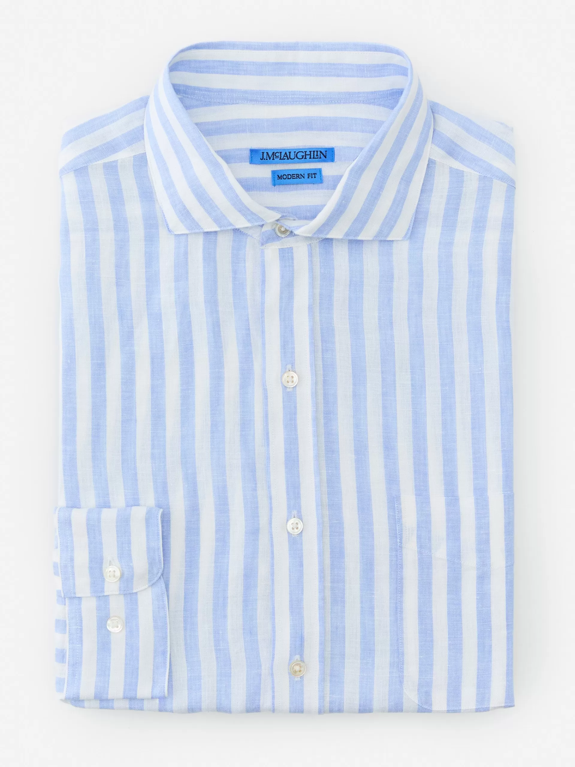 Discount J. McLaughlin Drummond Modern Fit Linen Shirt In Bengal Stripe White/Blue