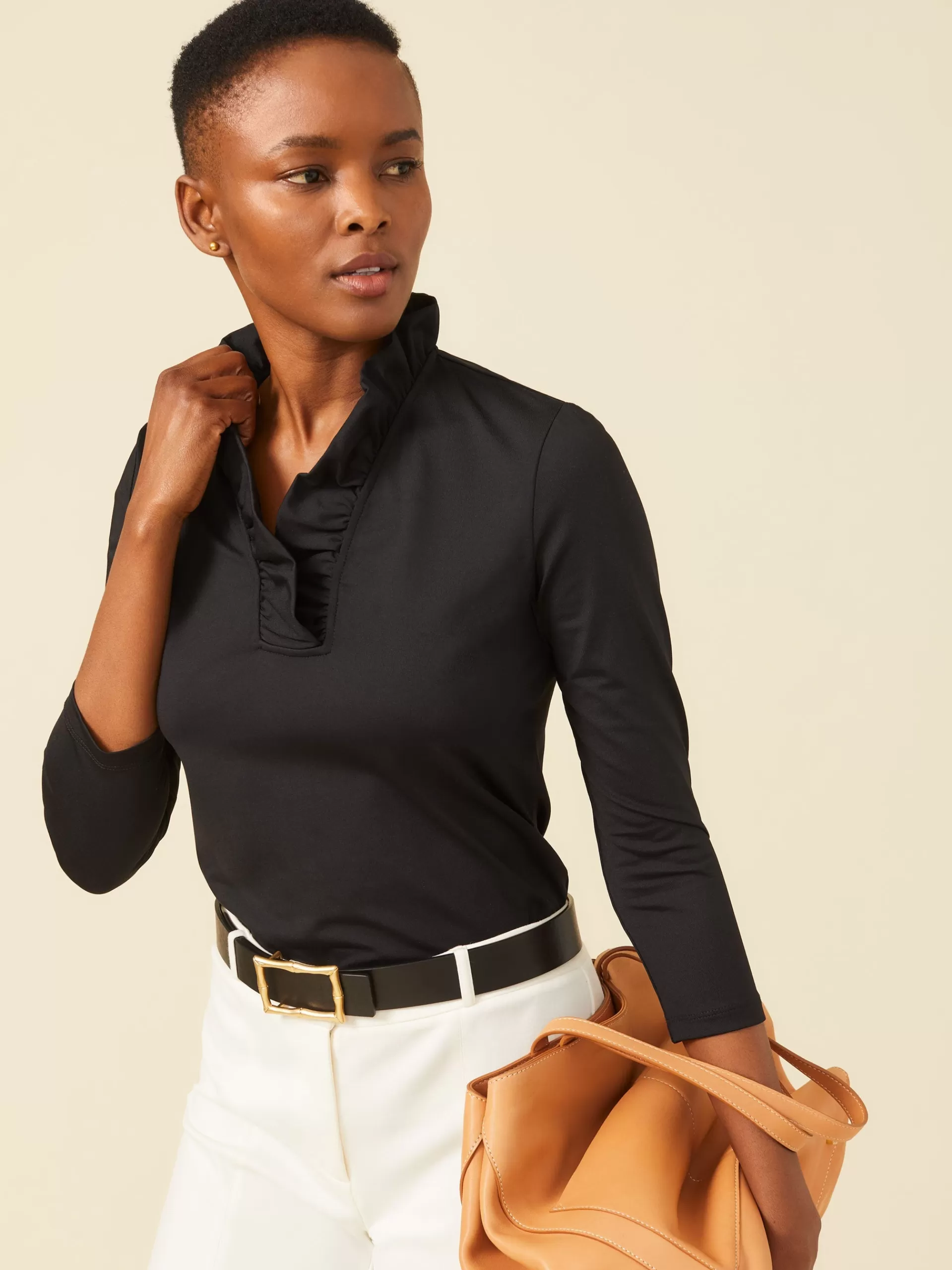 New J. McLaughlin Durham Ruffle Top Black