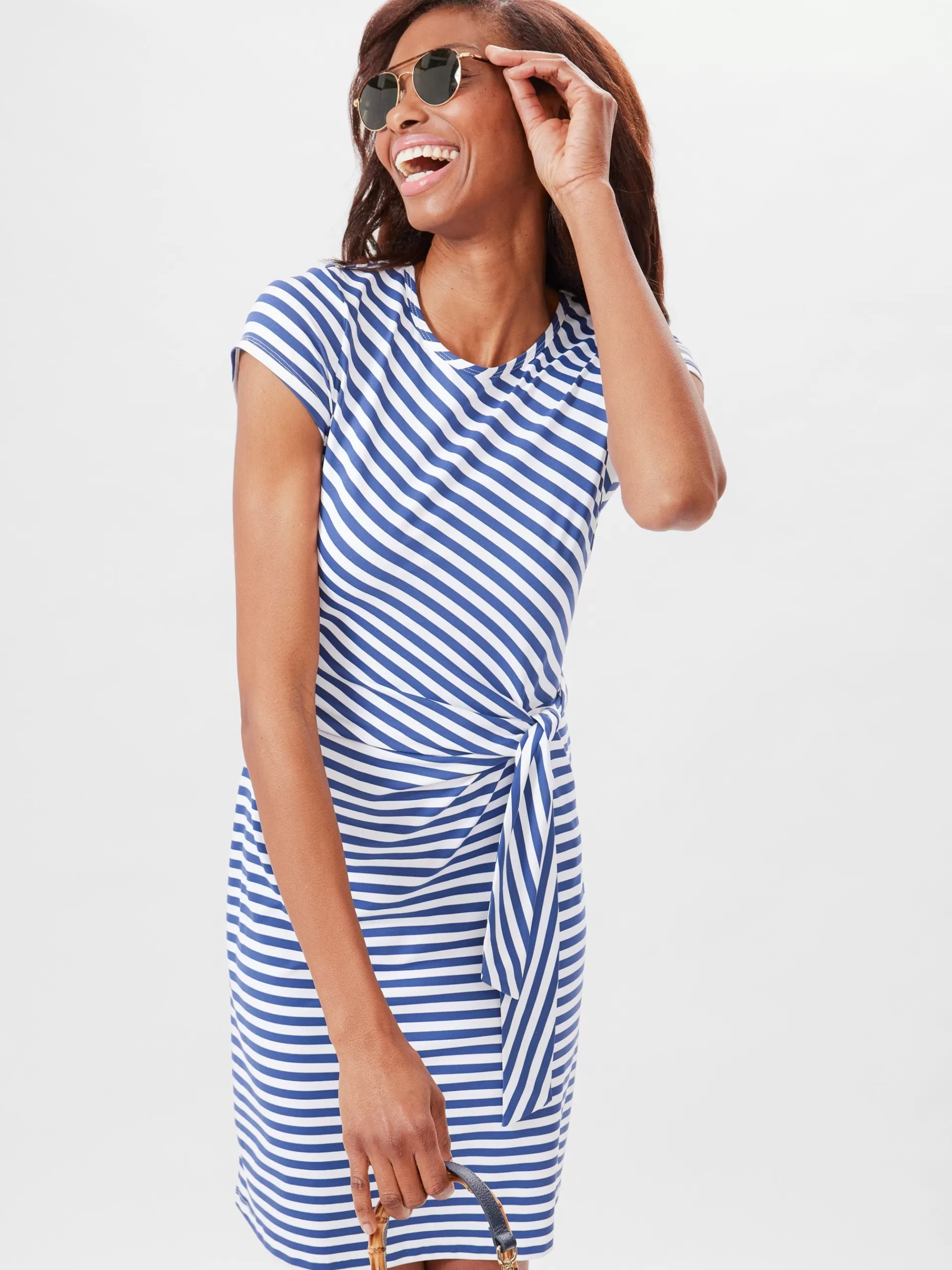 New J. McLaughlin Elora Dress In Bangle Stripe White/Light Navy