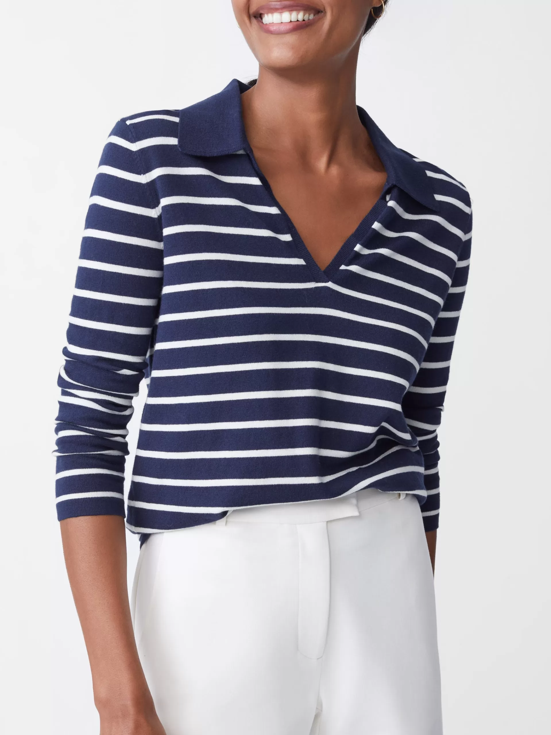 Discount J. McLaughlin Fairfax Sweater In Stripe Navy/Egret White