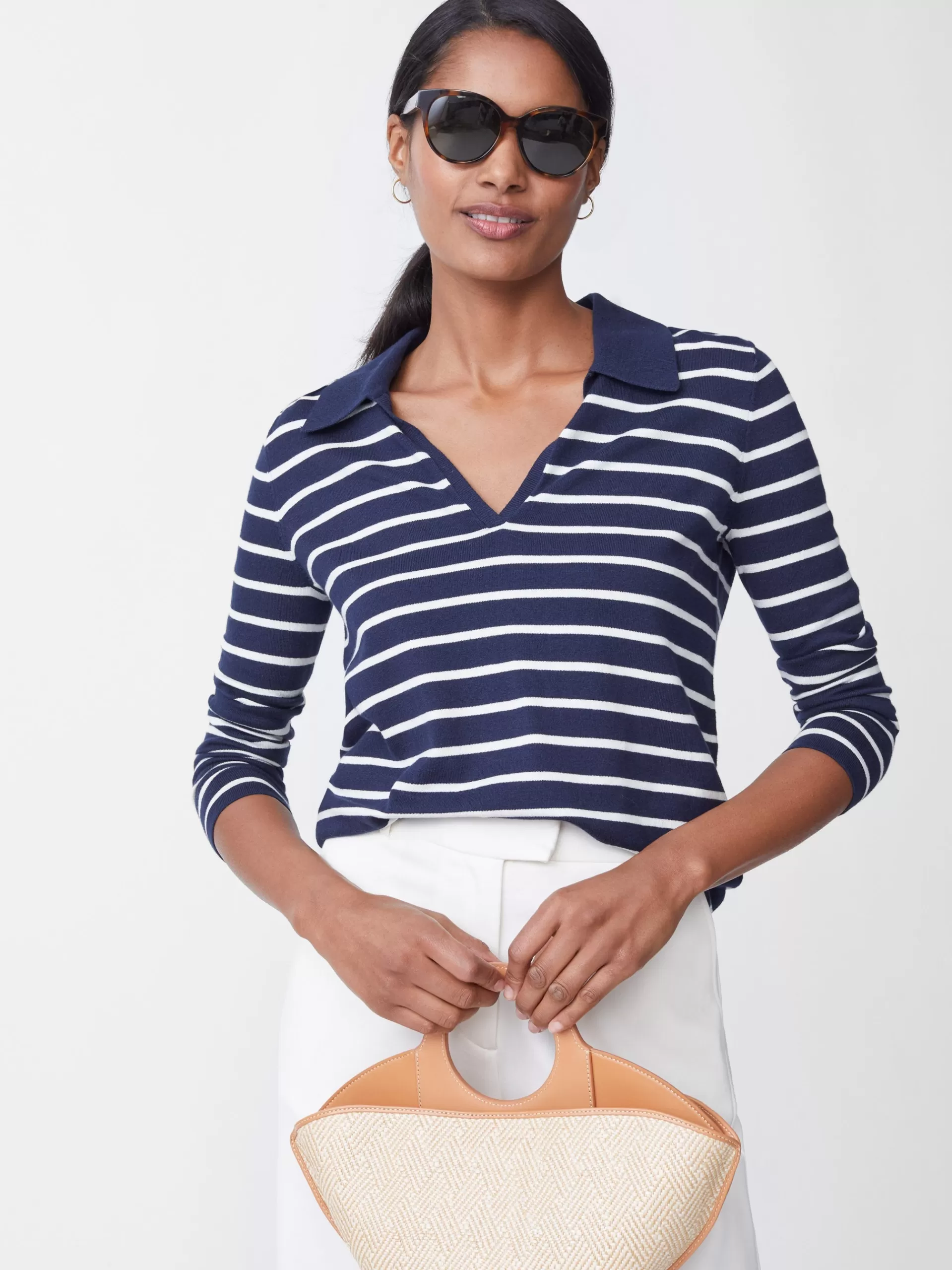 Discount J. McLaughlin Fairfax Sweater In Stripe Navy/Egret White