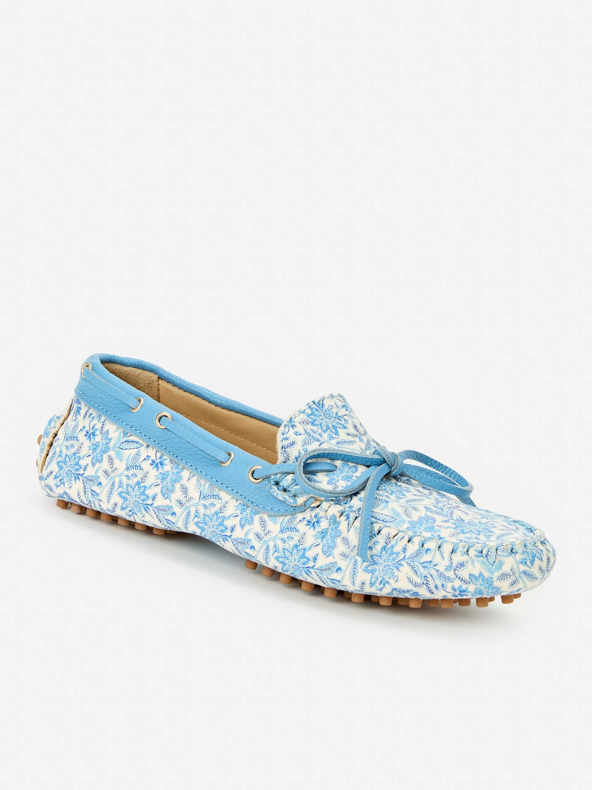 Shop J. McLaughlin Flagler Leather Driving Mocassins In Micro Bloomsbury White/Blue