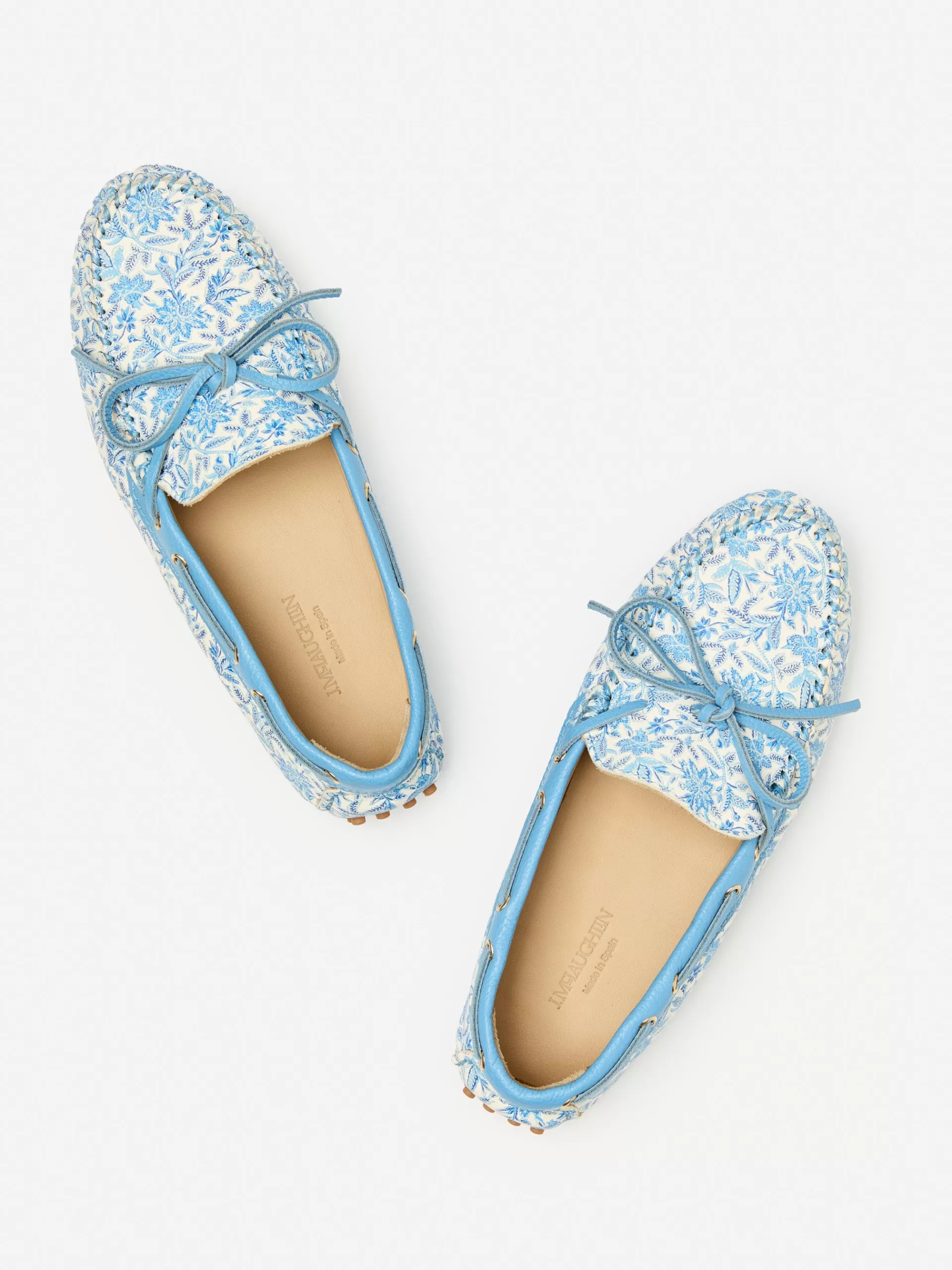 Shop J. McLaughlin Flagler Leather Driving Mocassins In Micro Bloomsbury White/Blue