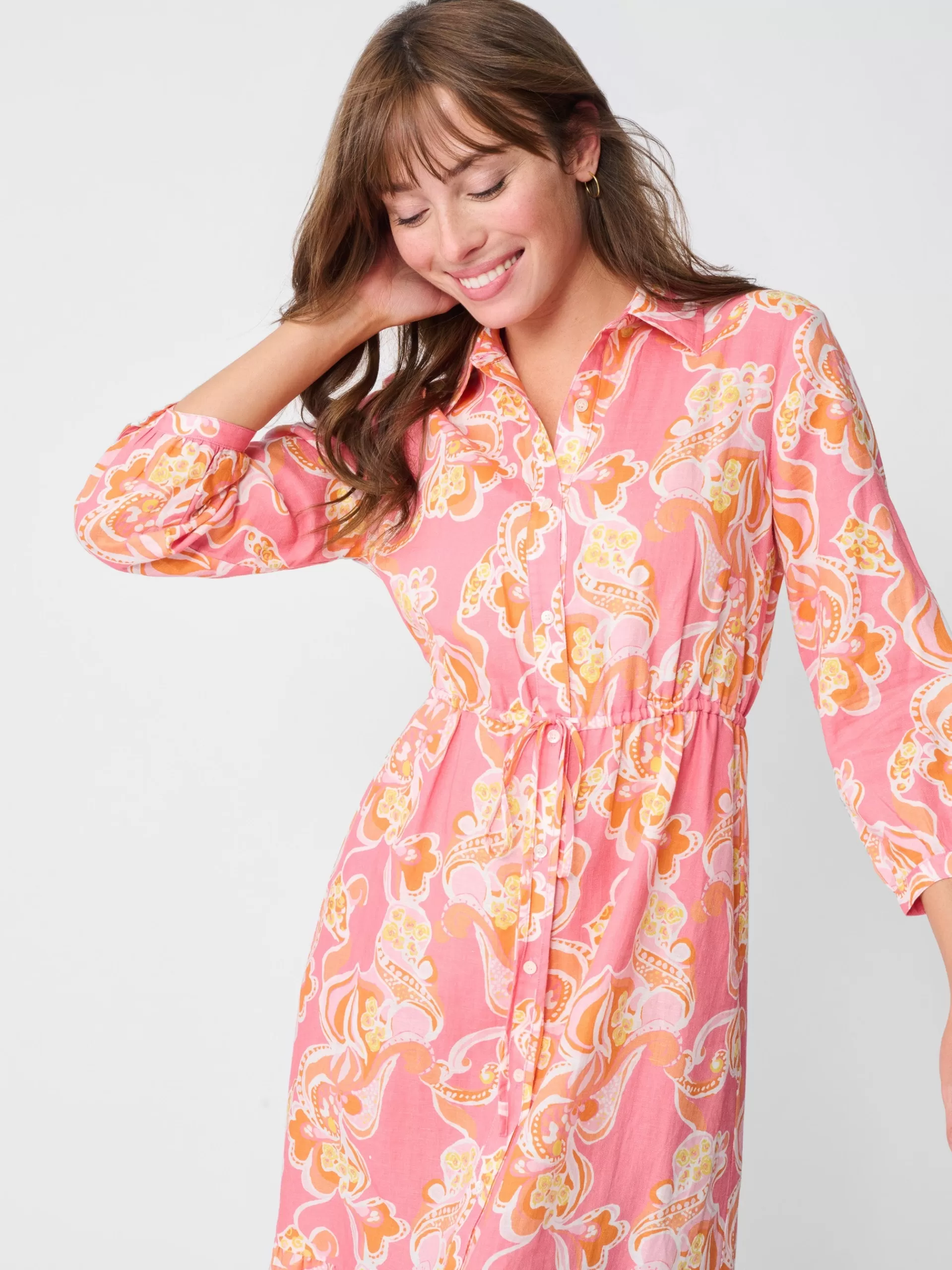 Flash Sale J. McLaughlin Foley Linen Dress In Trinidad Abstract Pink/Orange