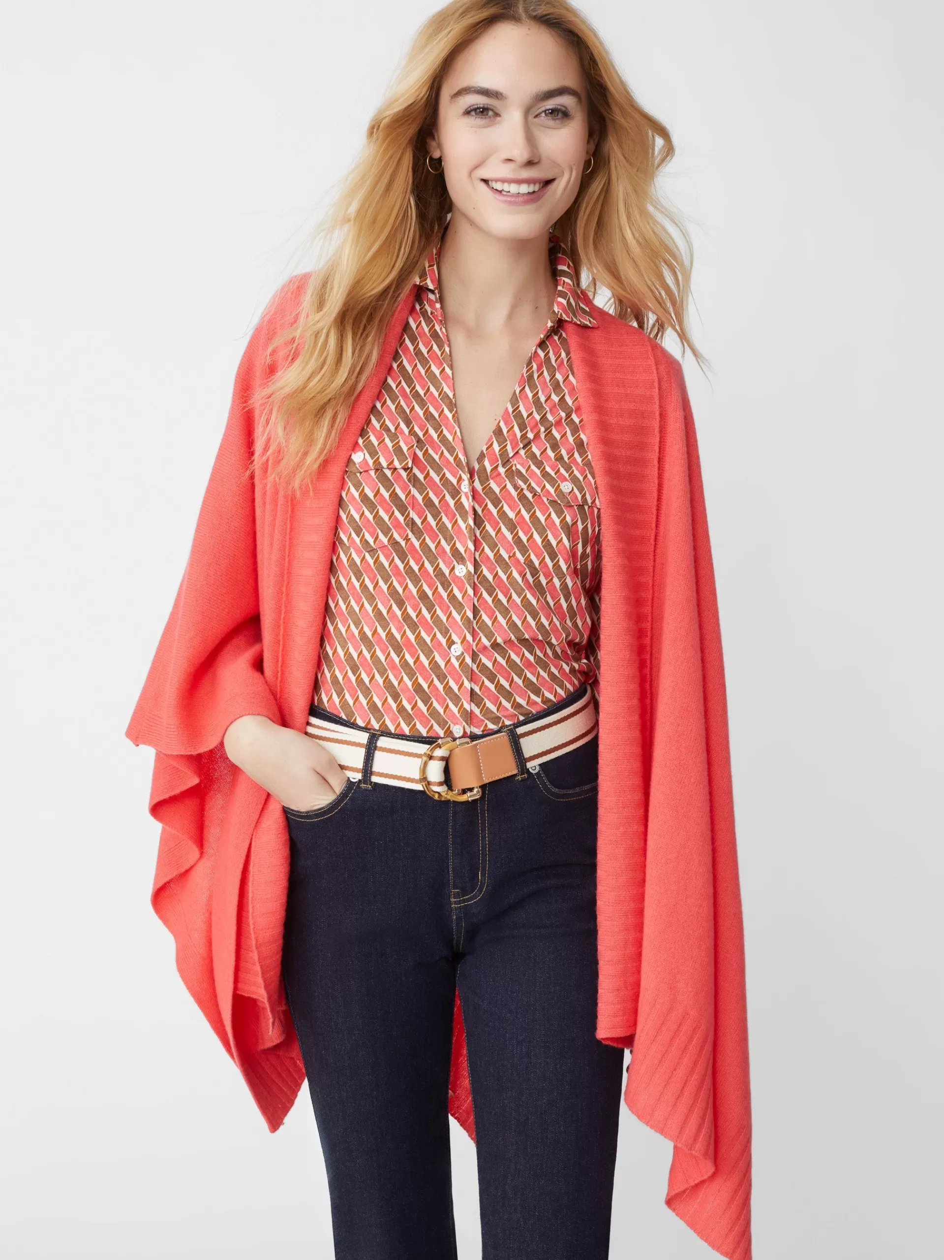 Clearance J. McLaughlin Geraldine Cashmere Wrap Deep Coral