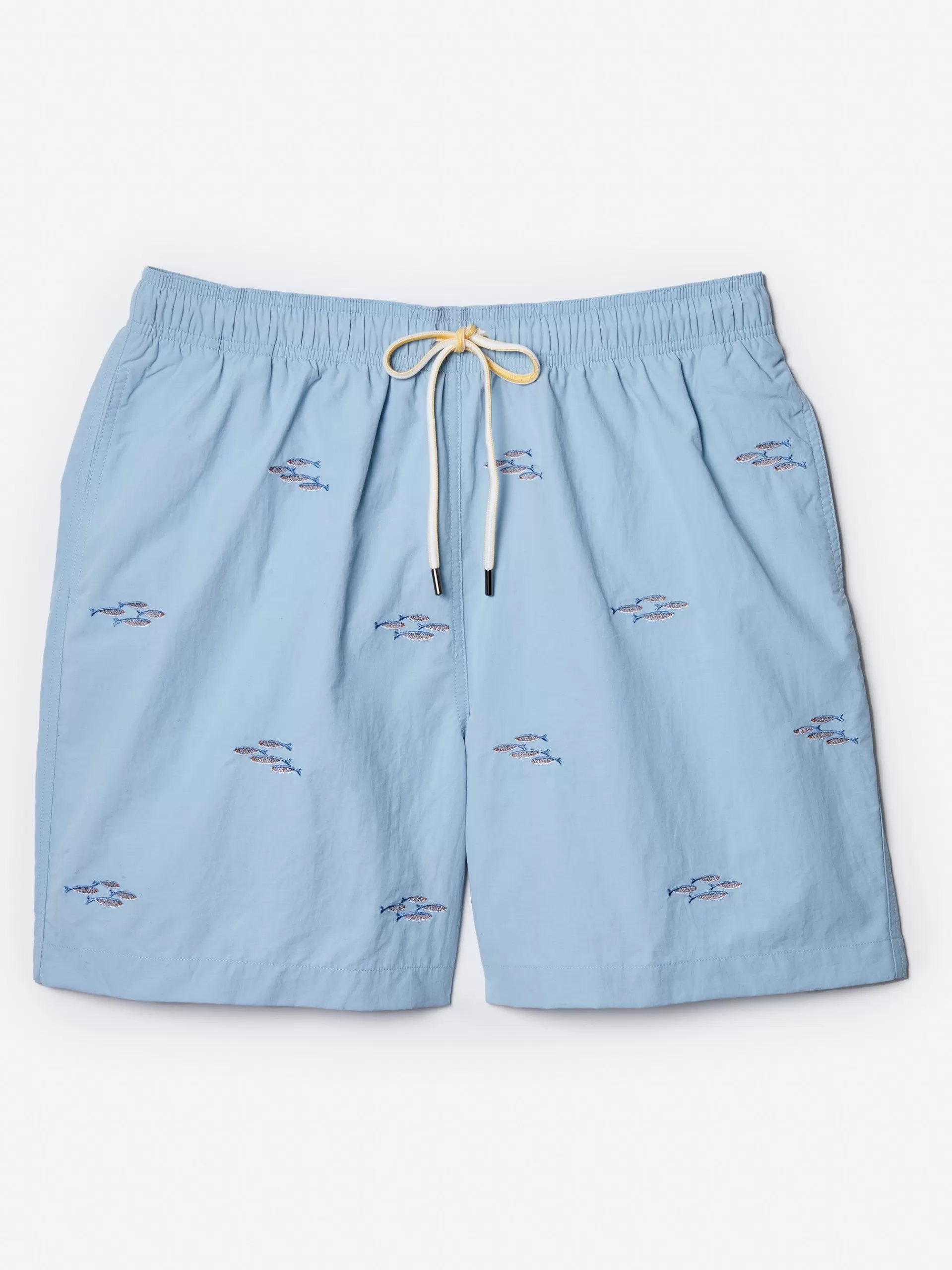 Hot J. McLaughlin Gibson Swim Trunks In School Fish Light Blue