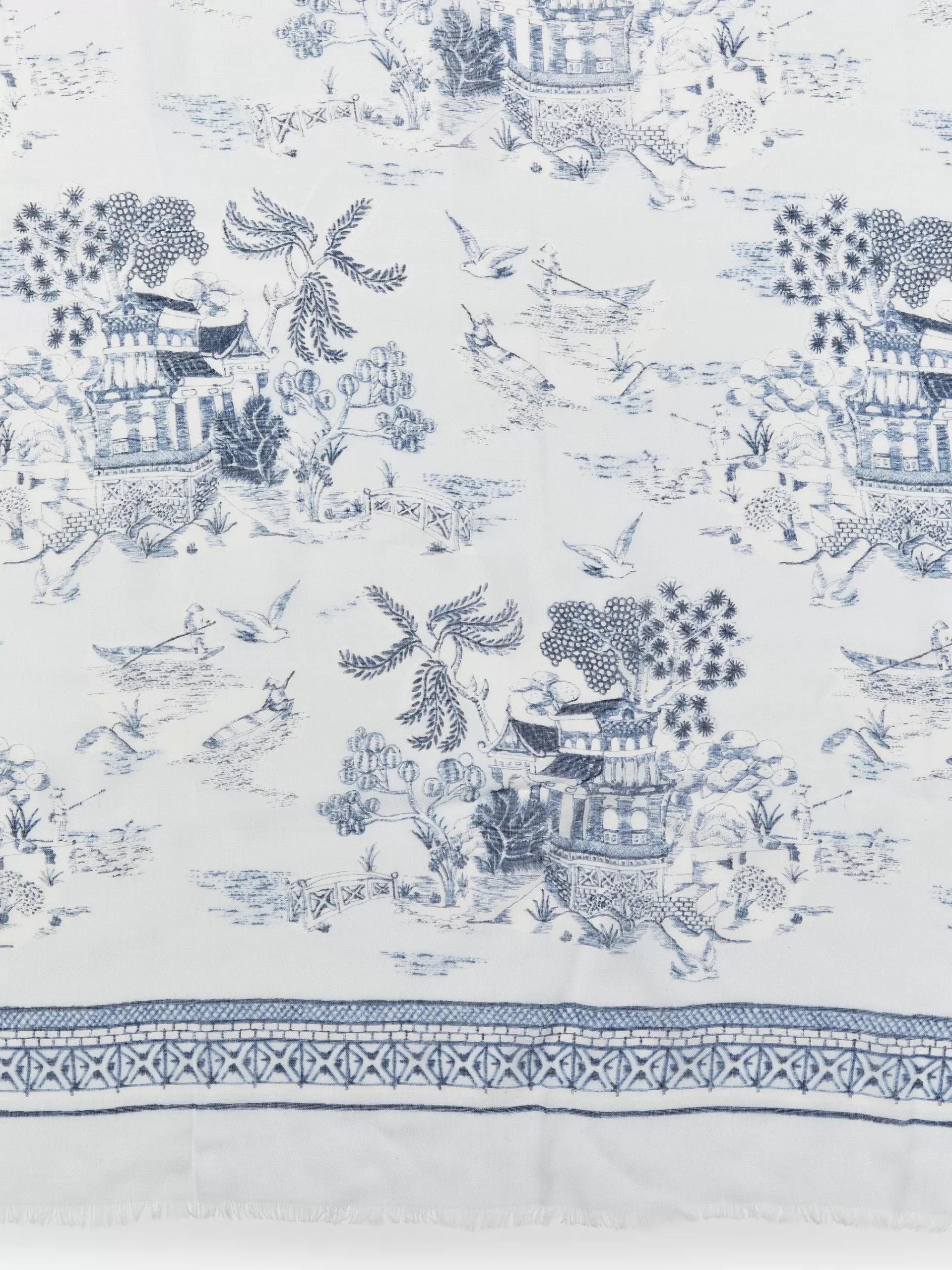 Online J. McLaughlin Giselle Scarf In Chinoiserie Toile Square Off White/Denim Blue