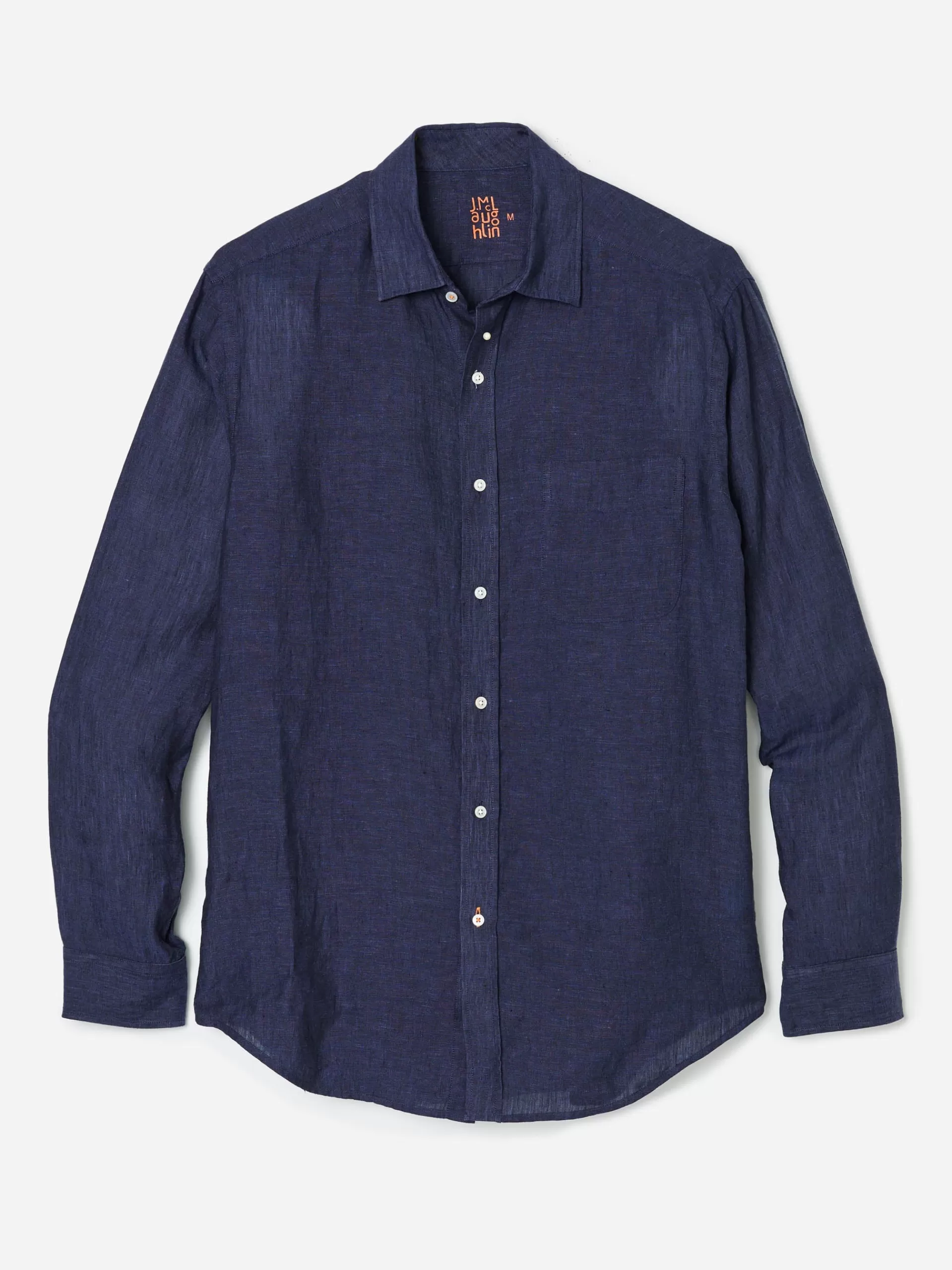 Shop J. McLaughlin Gramercy Classic Fit Linen Shirt Navy