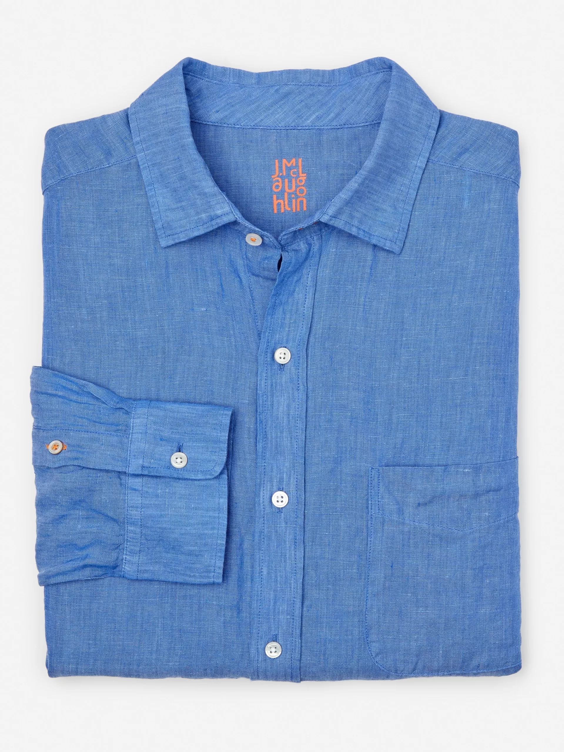 Store J. McLaughlin Gramercy Classic Fit Linen Shirt French Blue