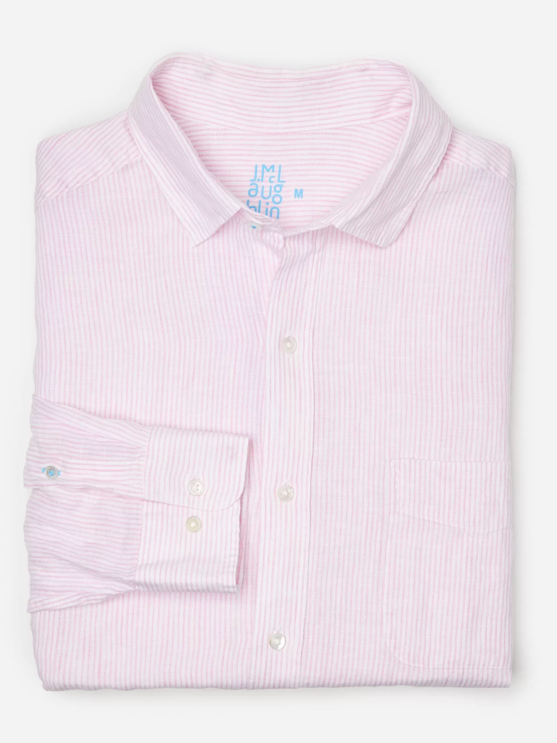 Fashion J. McLaughlin Gramercy Classic Fit Linen Shirt In Fineline White/Pink