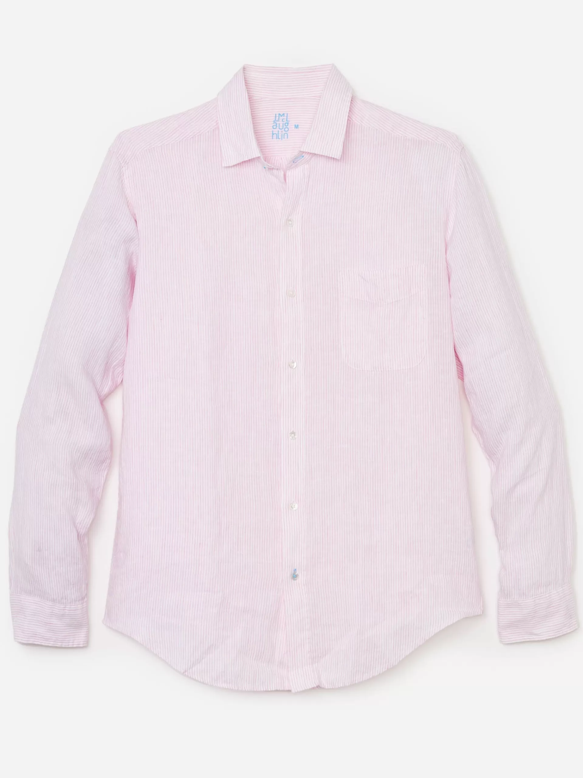 Fashion J. McLaughlin Gramercy Classic Fit Linen Shirt In Fineline White/Pink