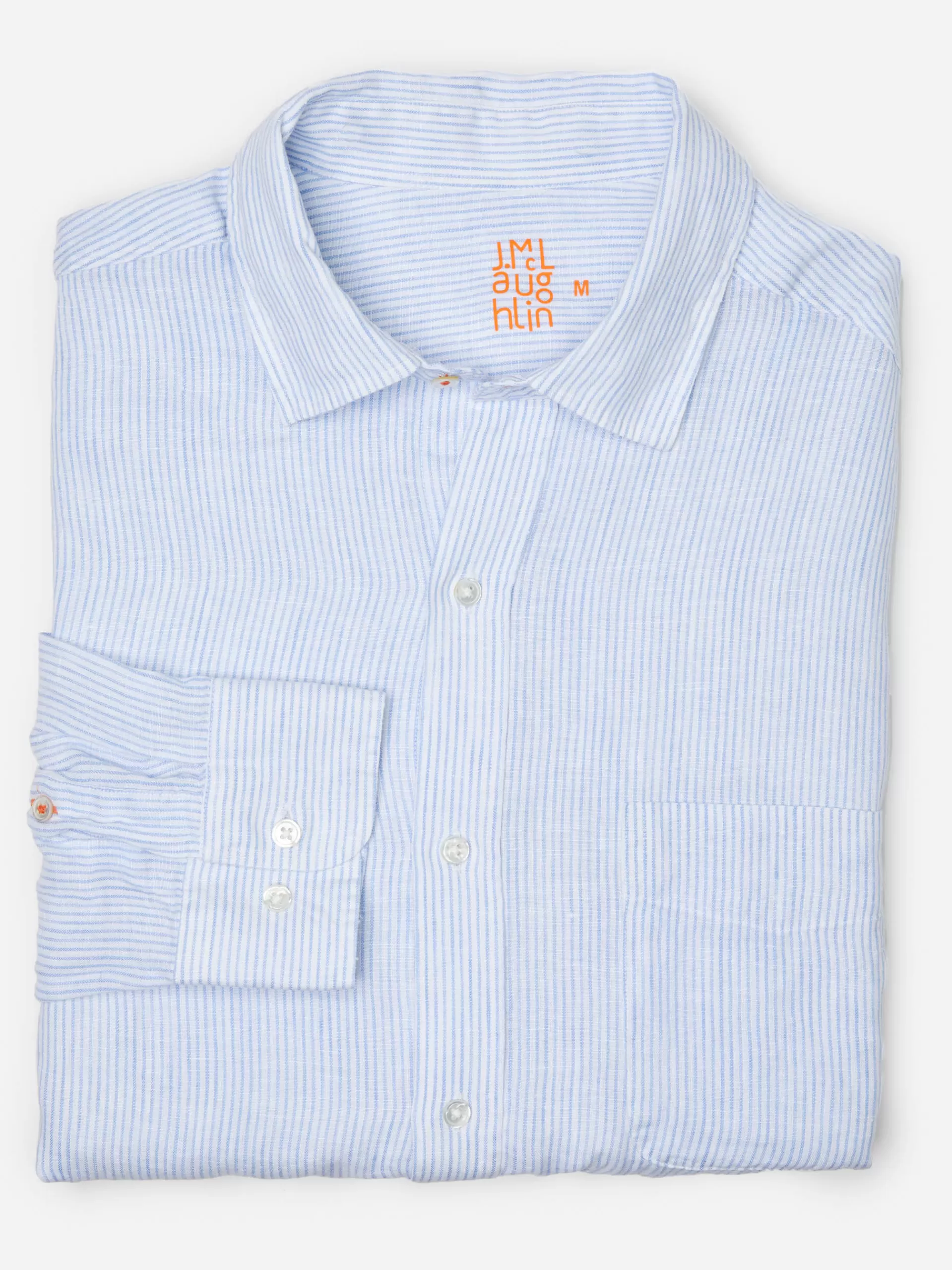 Best J. McLaughlin Gramercy Classic Fit Linen Shirt In Fineline White/Blue