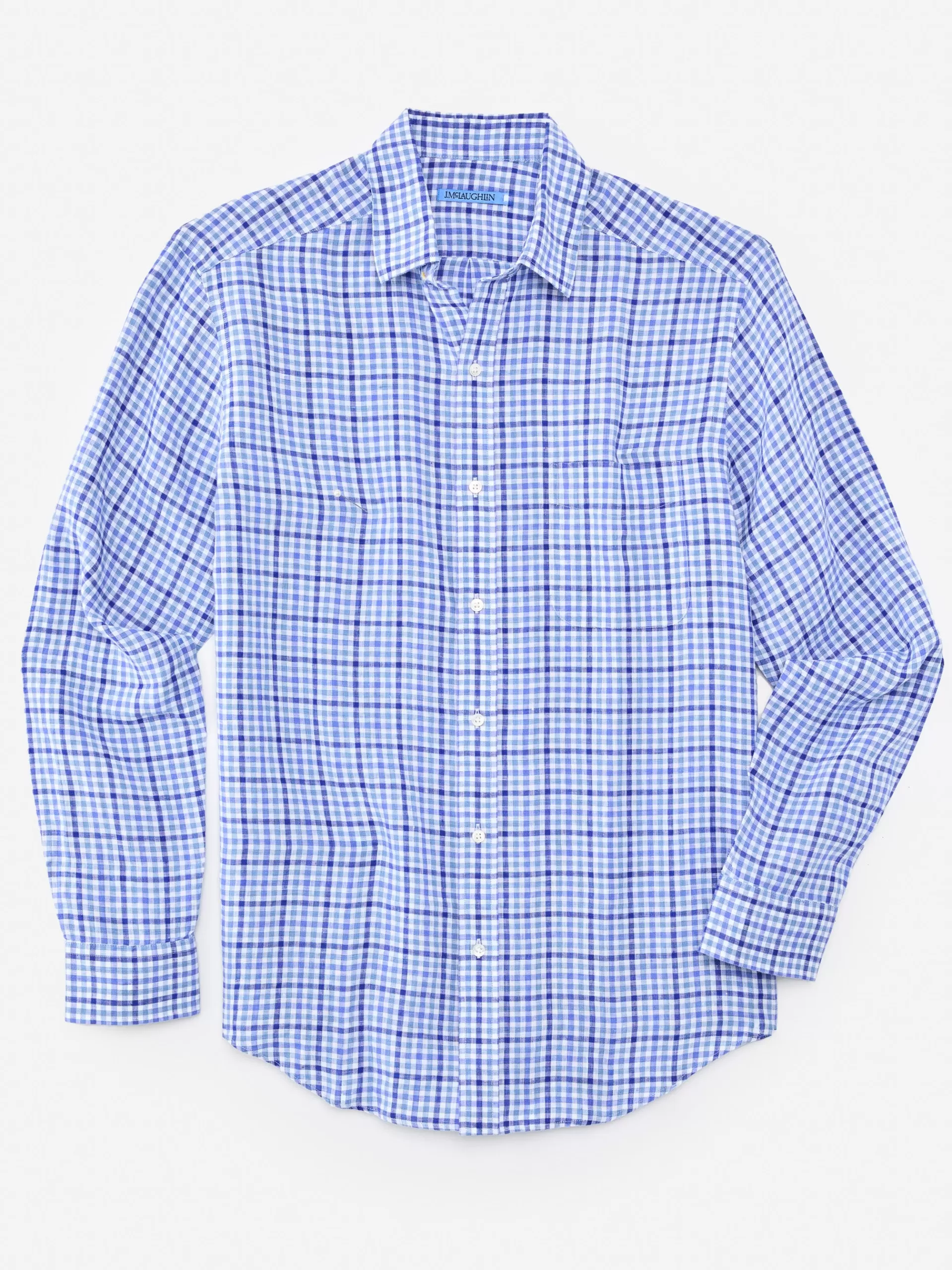 Hot J. McLaughlin Gramercy Classic Fit Linen Shirt In Gingham White/Blue/Navy