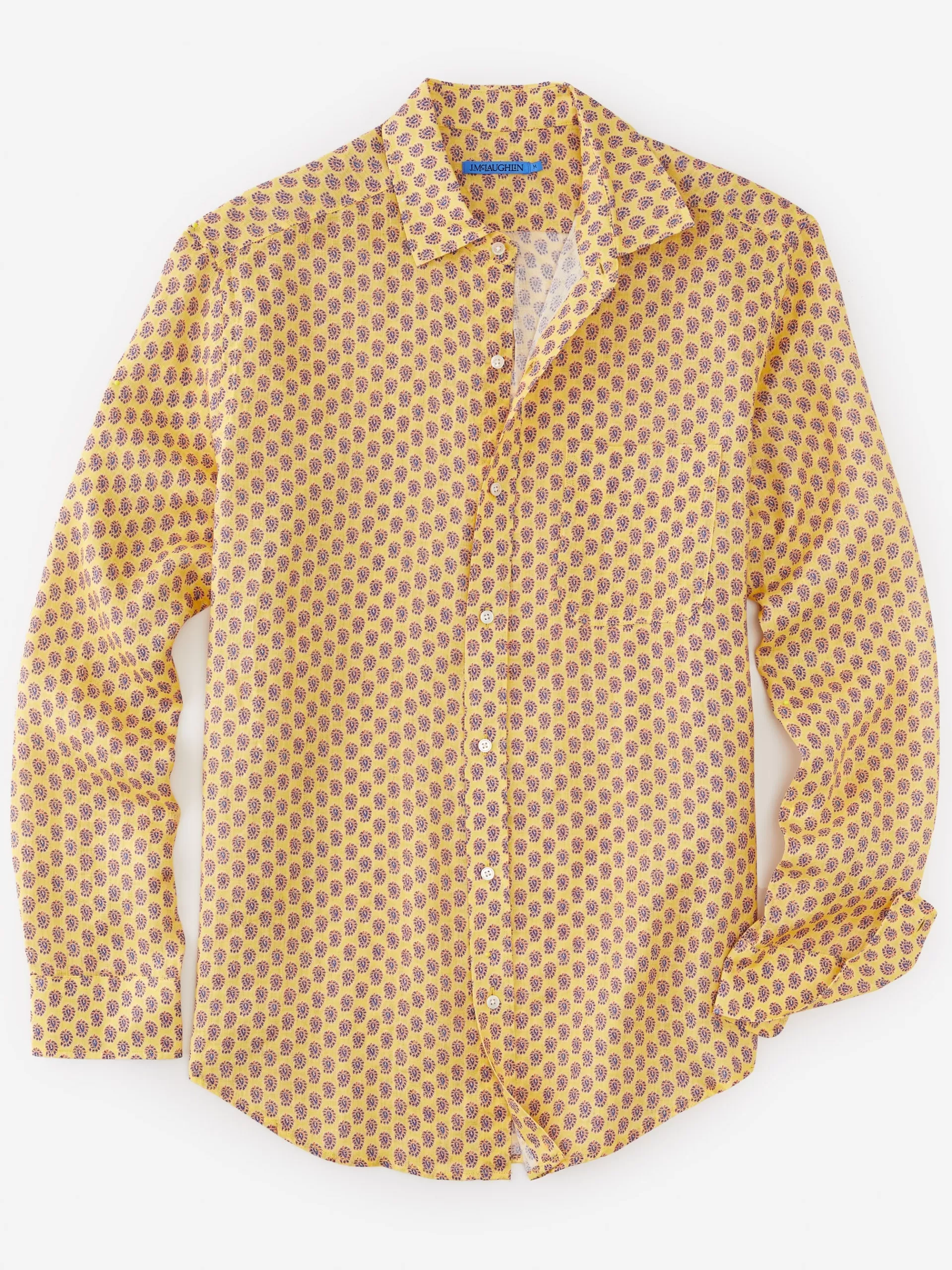 Flash Sale J. McLaughlin Gramercy Classic Fit Linen Shirt In Mini Surf Paisley Yellow/Multi