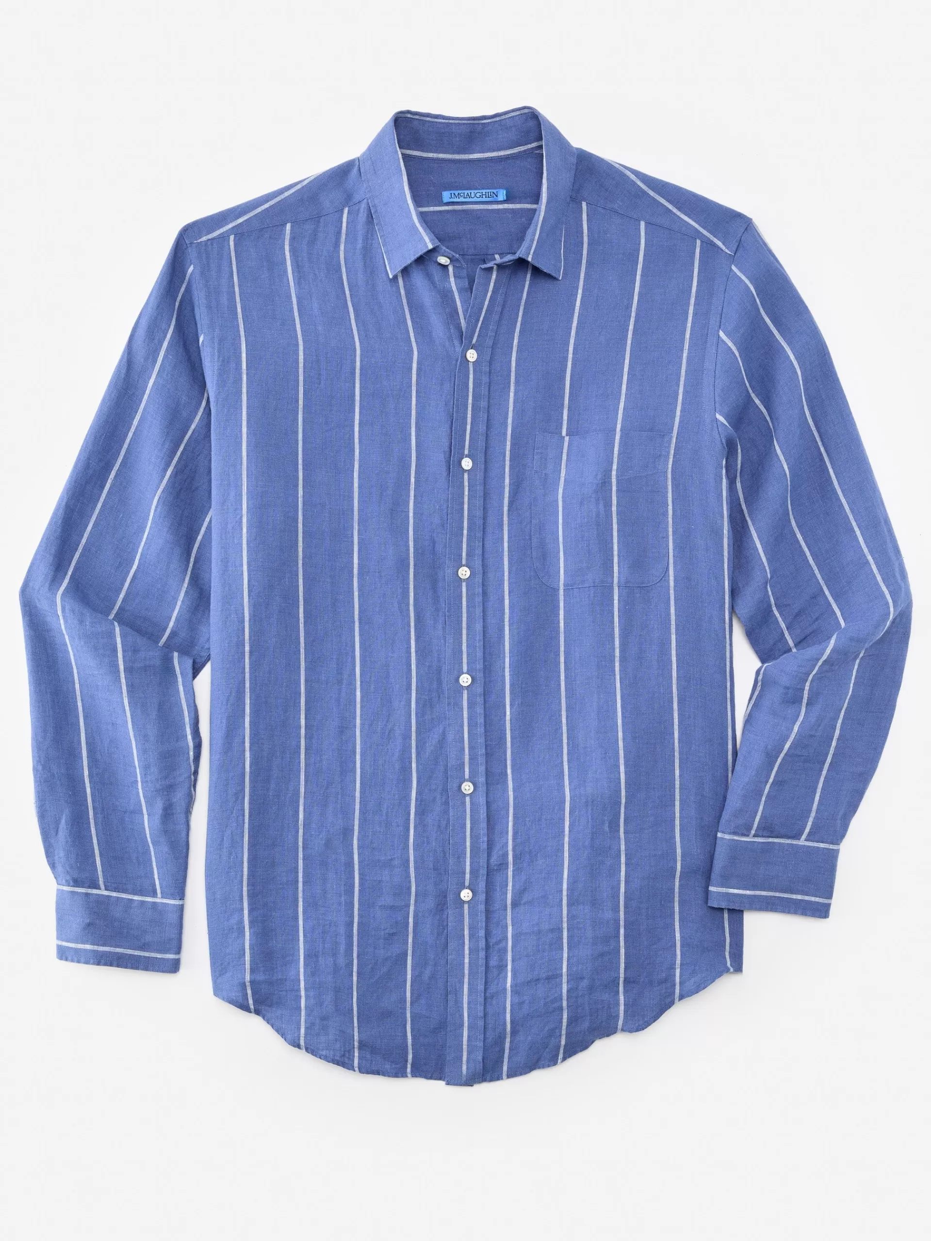 Sale J. McLaughlin Gramercy Classic Fit Linen Shirt In Stripe Blue/White