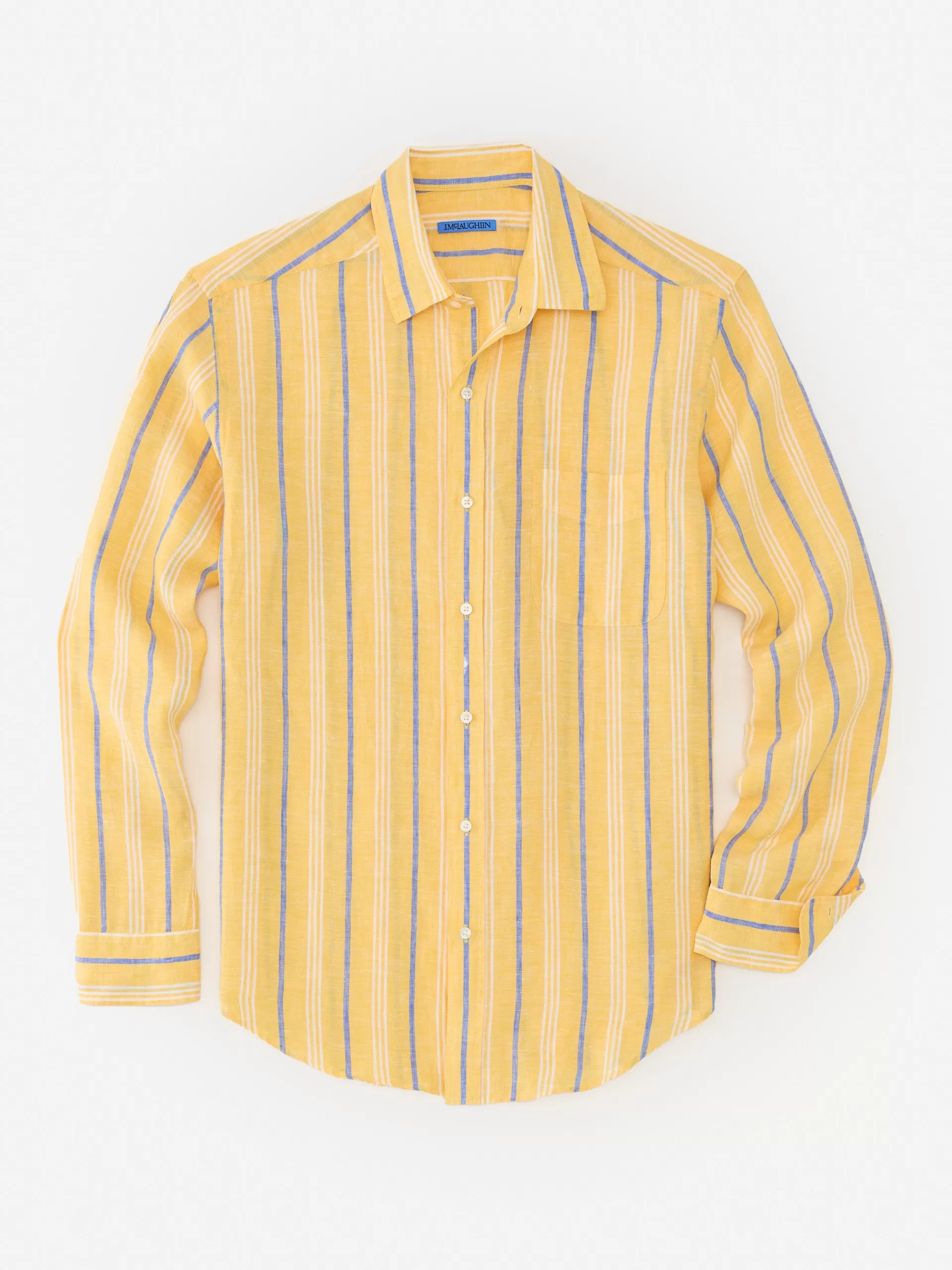 Sale J. McLaughlin Gramercy Classic Fit Linen Shirt In Stripe Yellow/White/Blue