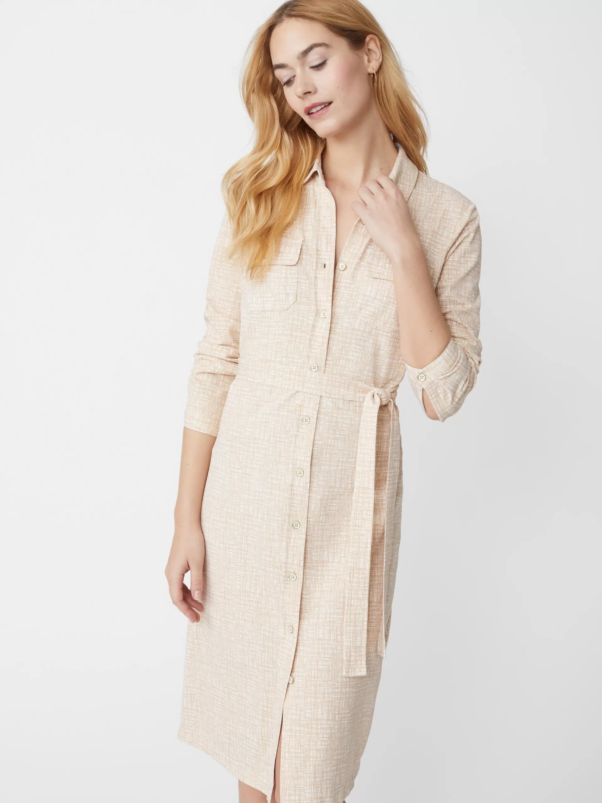 Discount J. McLaughlin Haarlem Dress In Penscript Off White/Tan