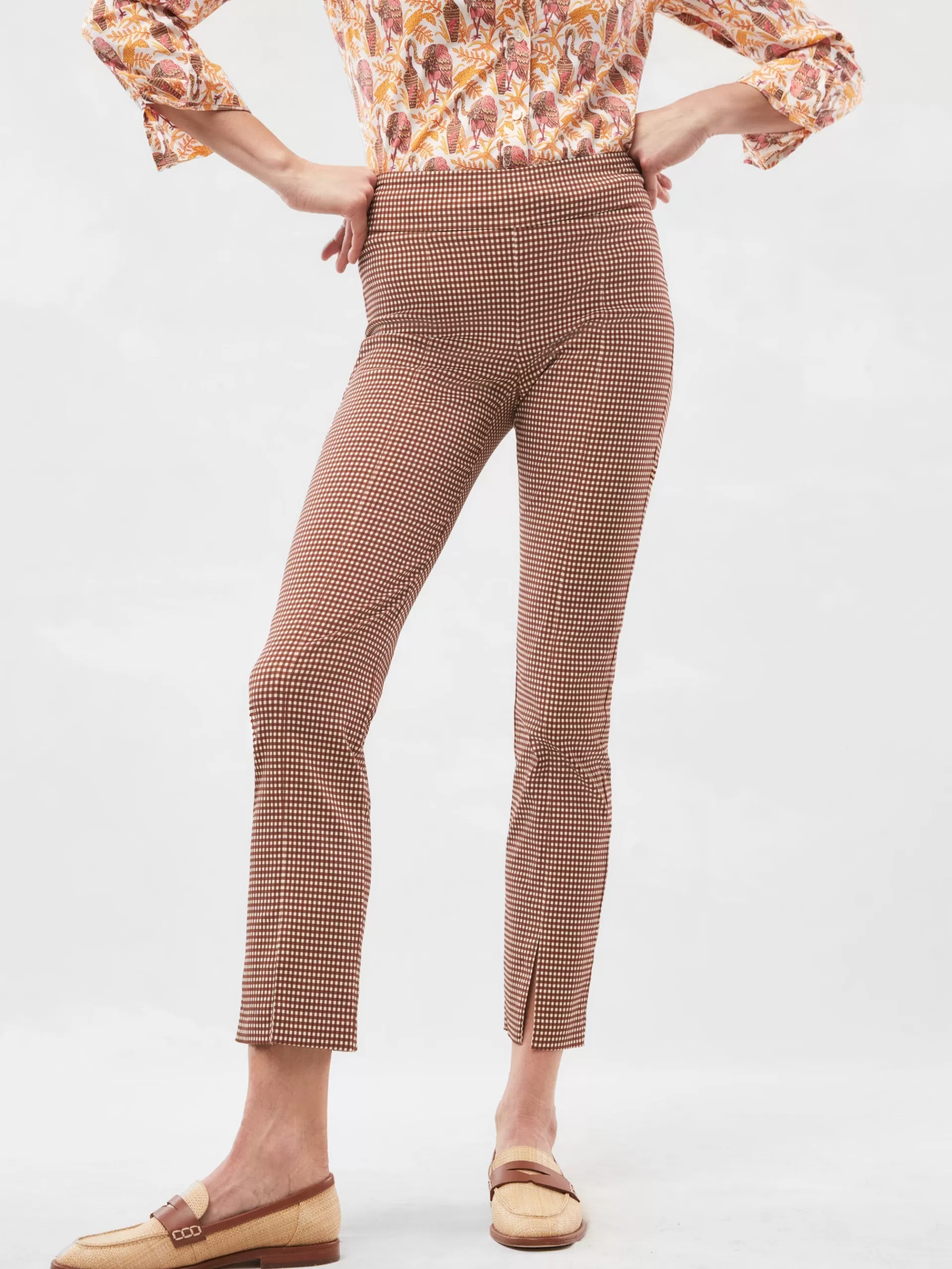 Sale J. McLaughlin Jaydan Pants In Cabana Gingham Brown/Cream