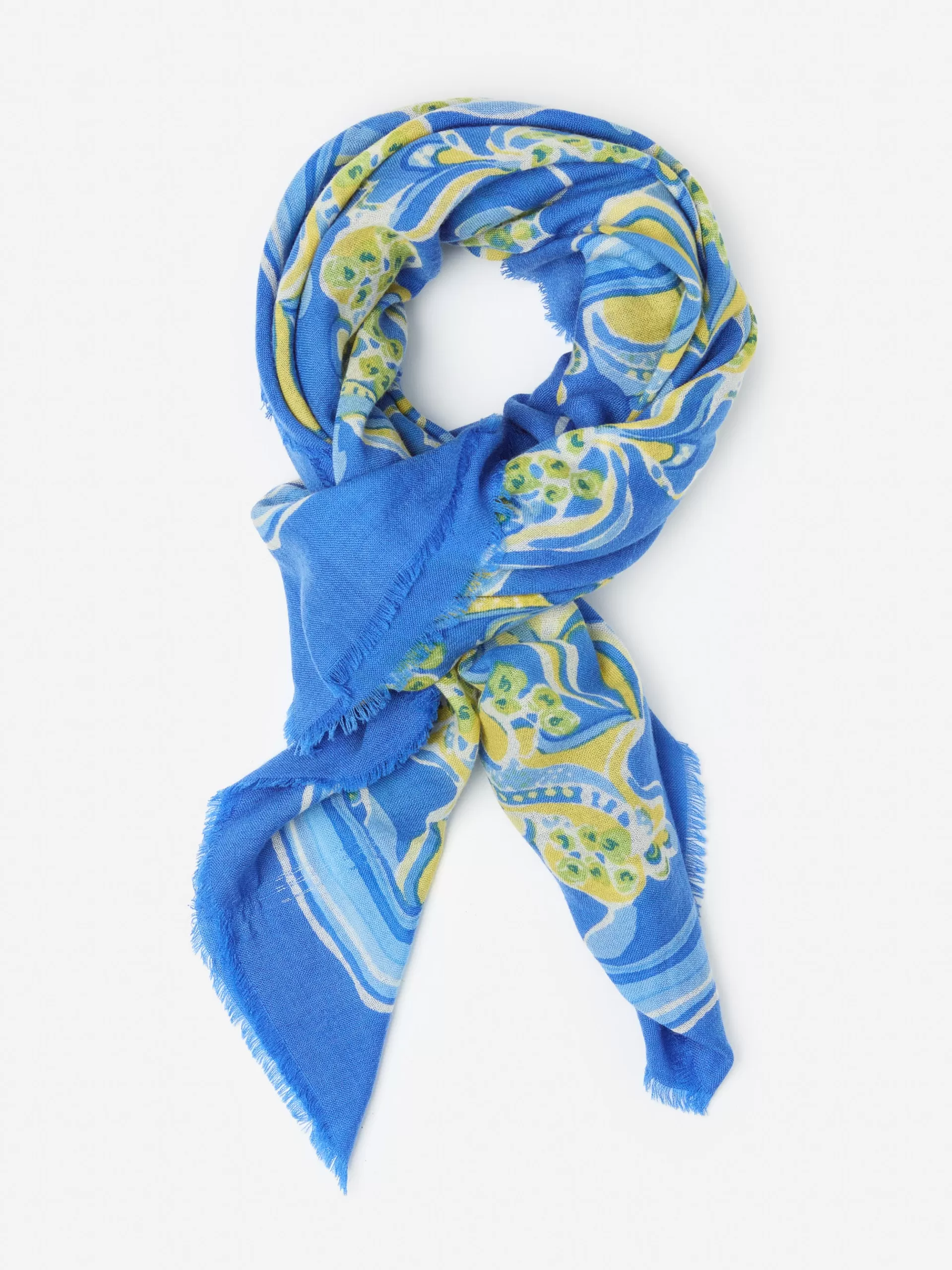 Cheap J. McLaughlin Keller Scarf In Trinidad Abstract Border Blue/Yellow/Green