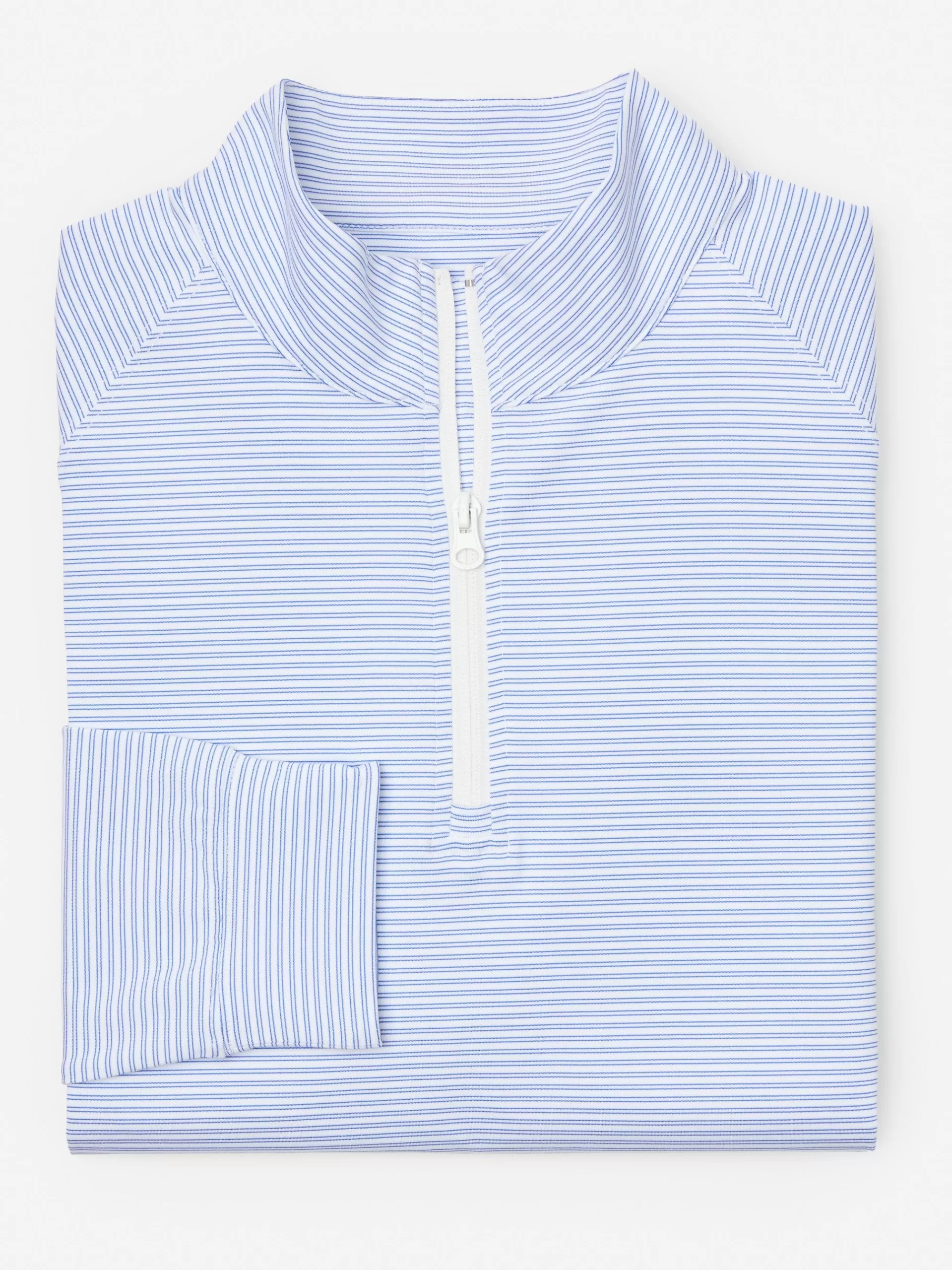 Flash Sale J. McLaughlin Kosta Performance 1/2 Zip In Covington Stripe White/Blue