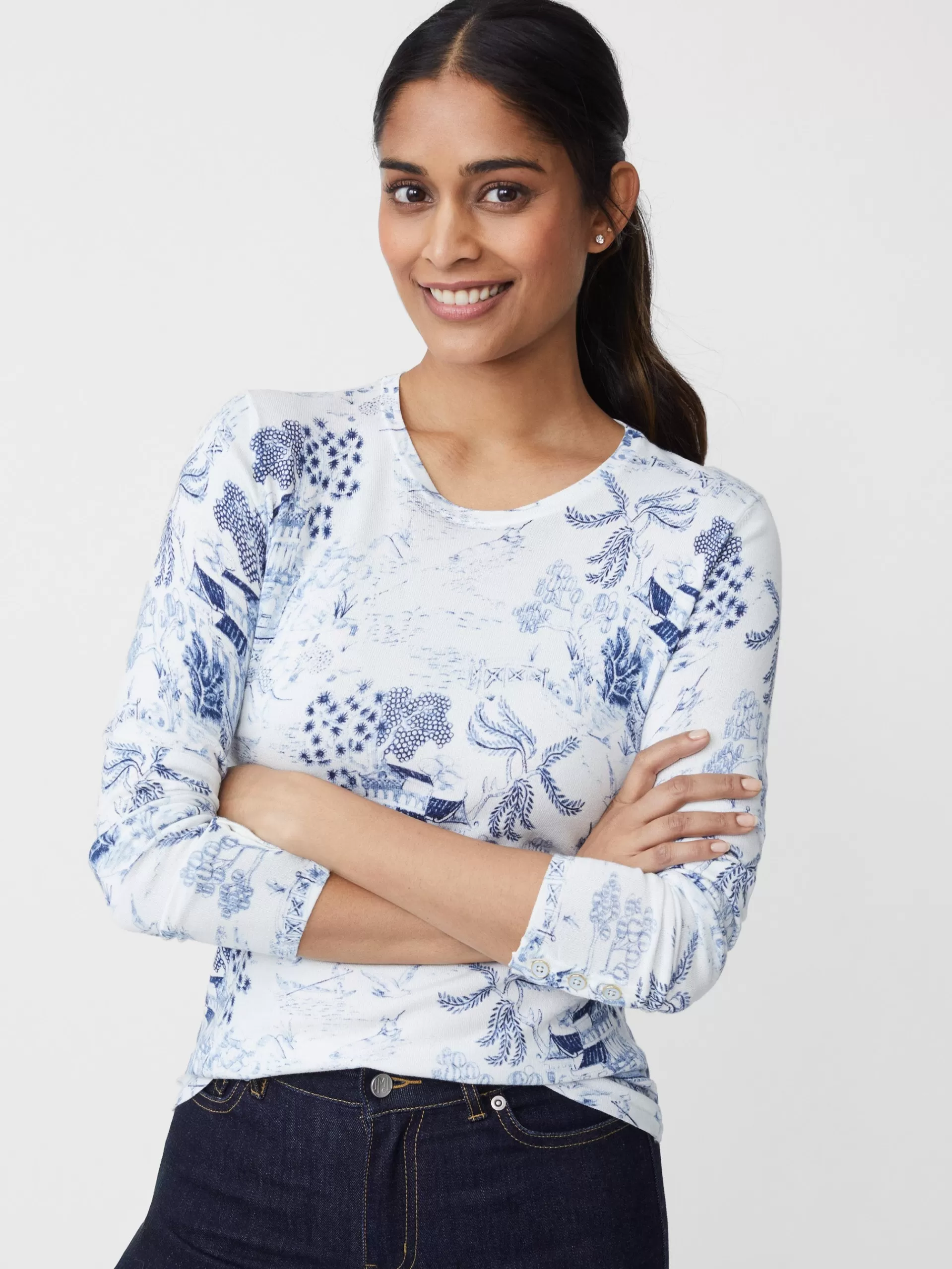 Fashion J. McLaughlin Lenny Sweater In Chinoiserie Toile Off White/Denim Blue