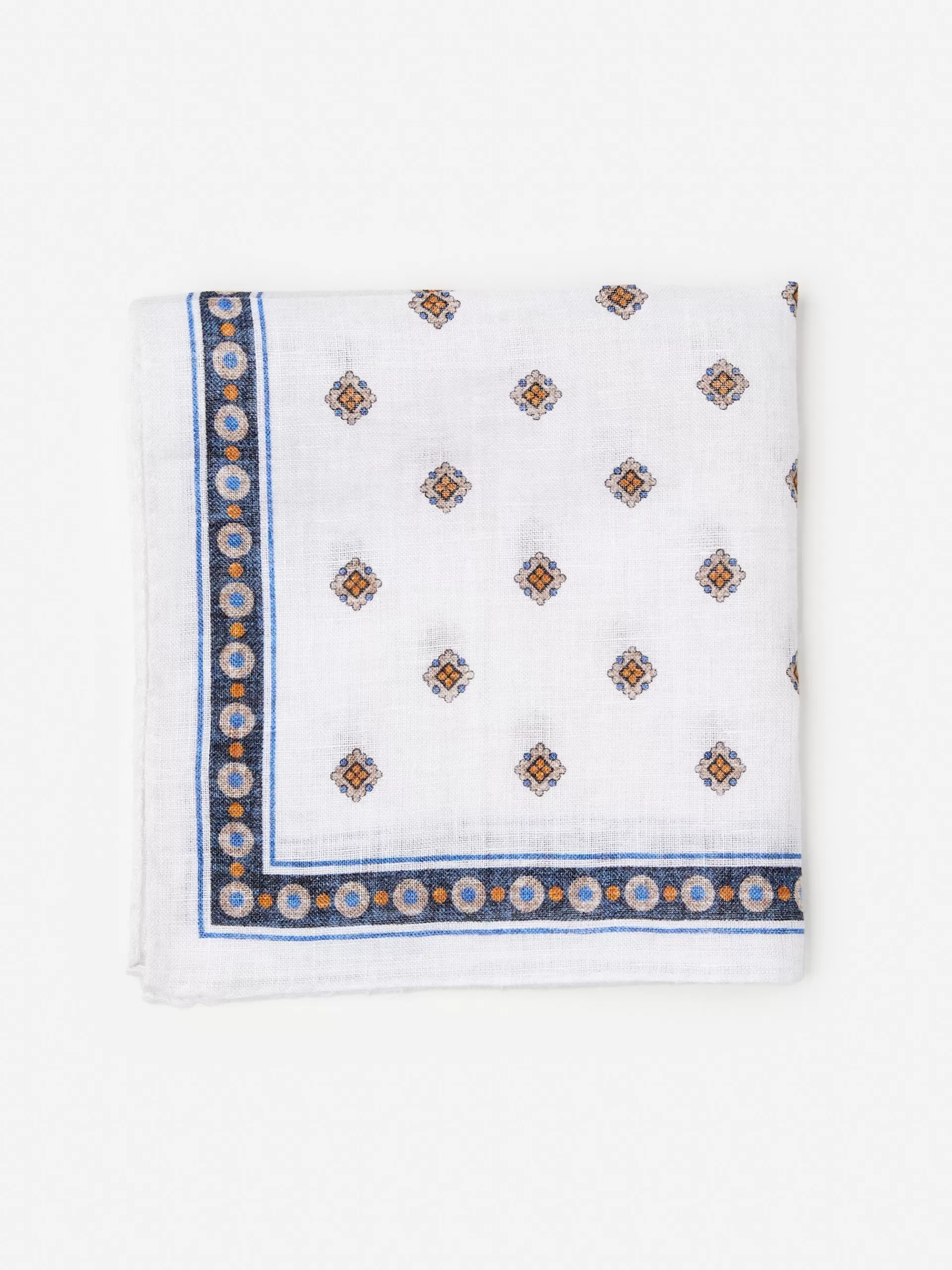 Discount J. McLaughlin Linen Pocket Square In Foulard Off White/Khaki